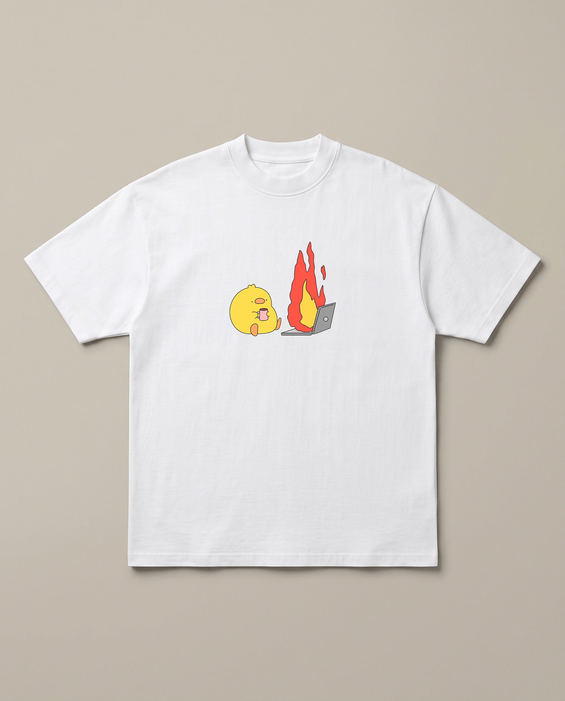 Just A Normal Monday White oversized t-shirt — "office meme , duck in front of a burning computer on a monday", front print