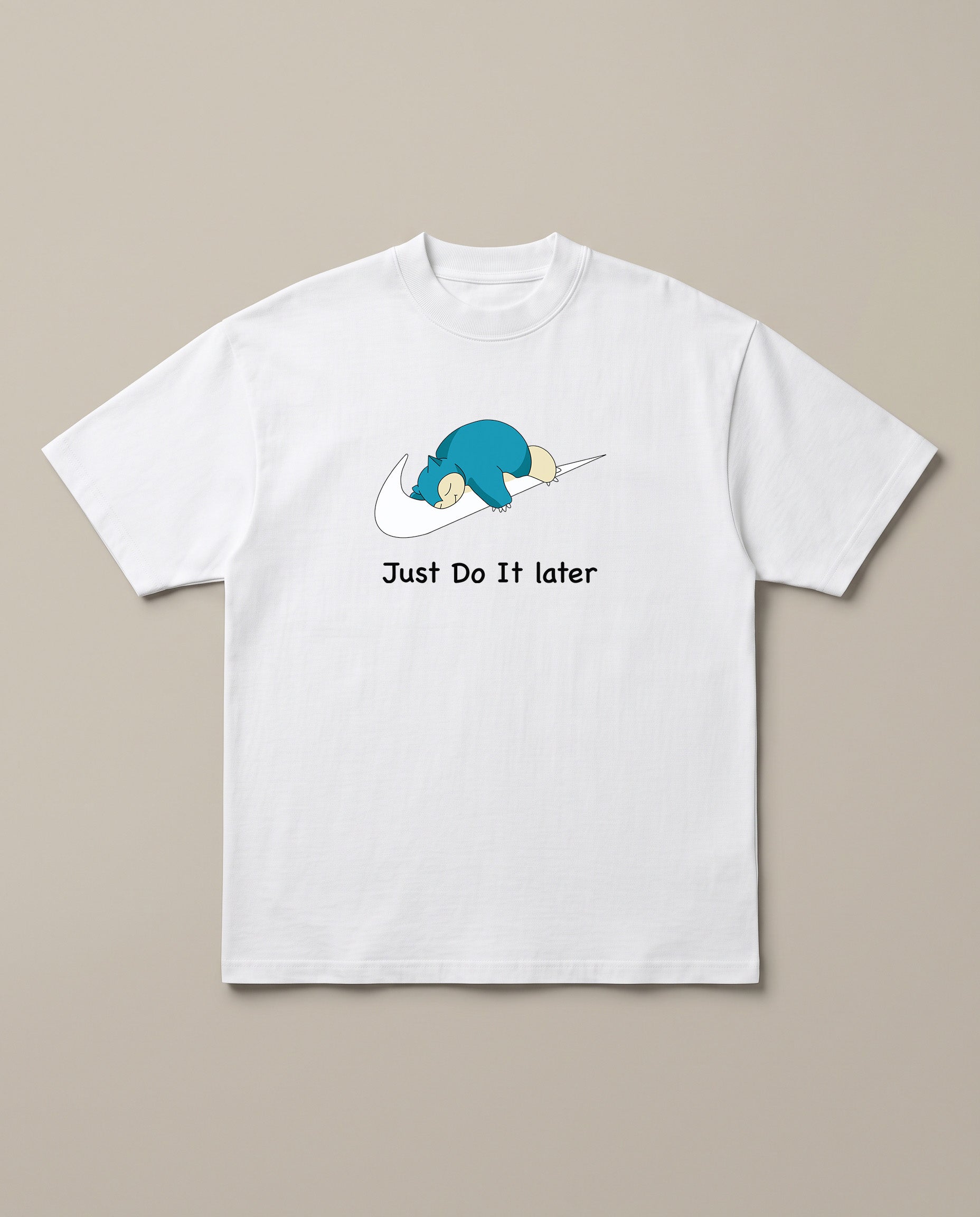 Just Do it Later White oversized t-shirt — lazy snorlax on a nike swosh, front print