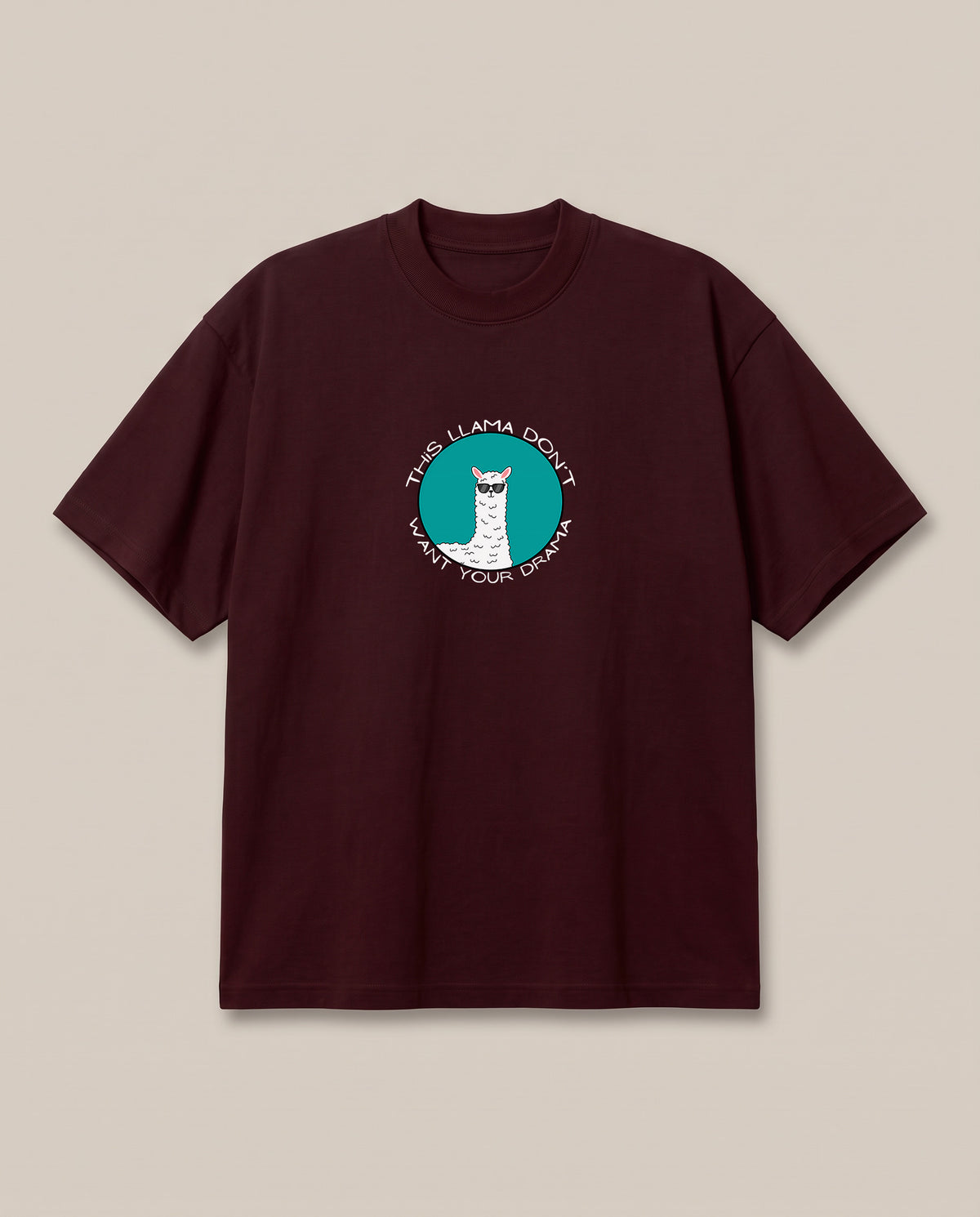 Llama Maroon oversized t-shirt — funny llama joke pun, front print