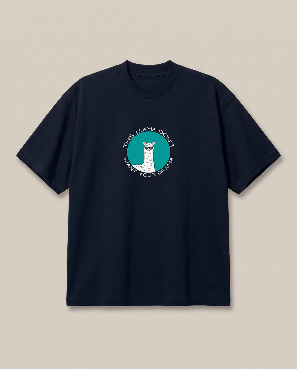 Llama Navy oversized t-shirt — funny llama joke pun, front print
