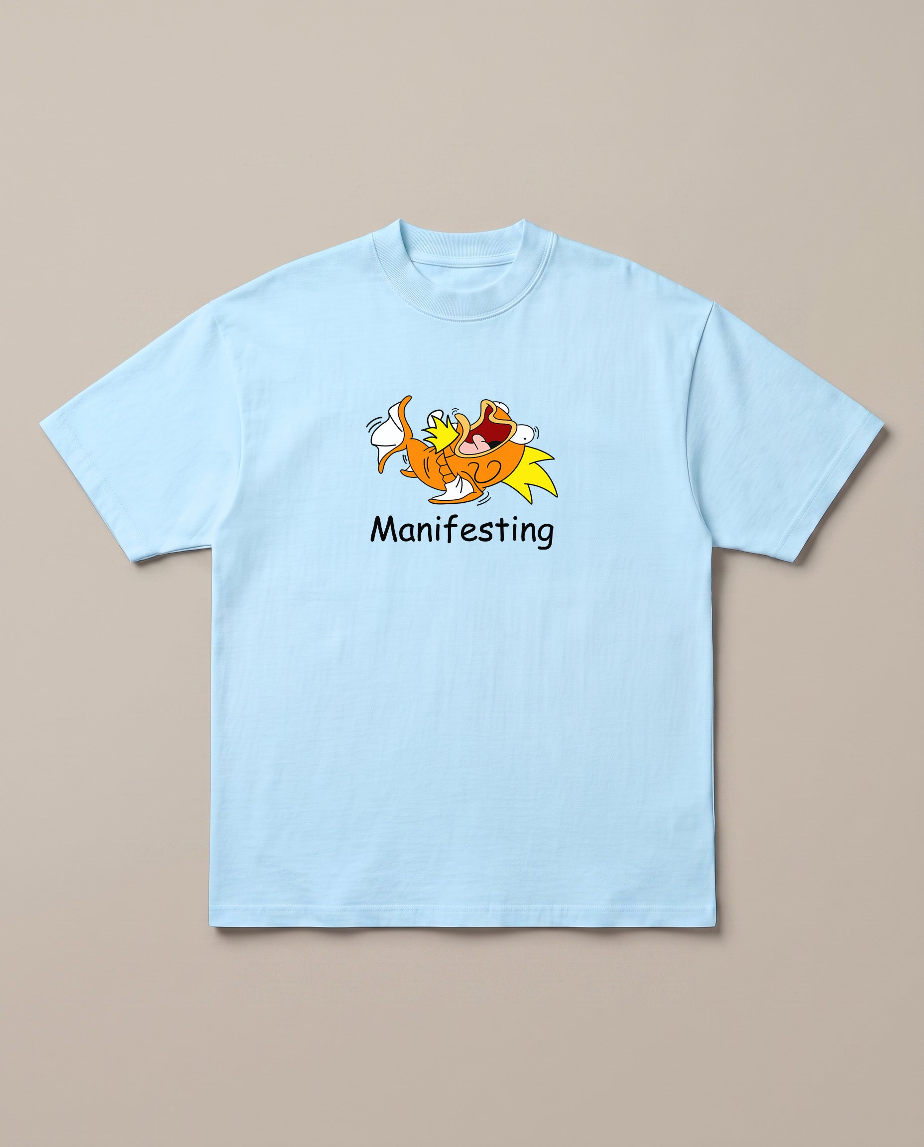 Manifesting Baby Blue oversized t-shirt — magikarp manifesting to become a Gyarados, front print