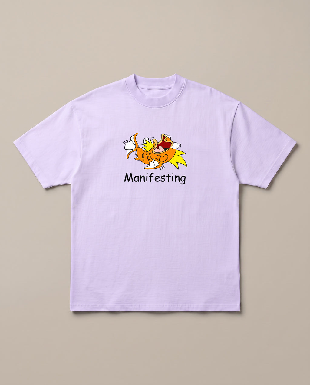 Manifesting Lavender oversized t-shirt — magikarp manifesting to become a Gyarados, front print