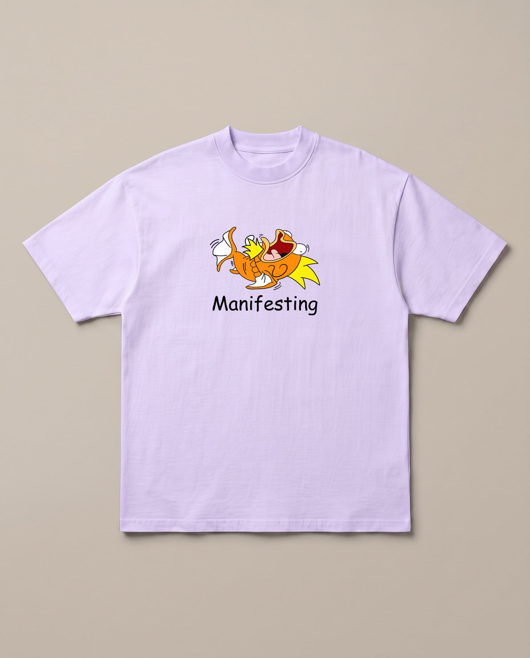 Manifesting Lavender oversized t-shirt — magikarp manifesting to become a Gyarados, front print
