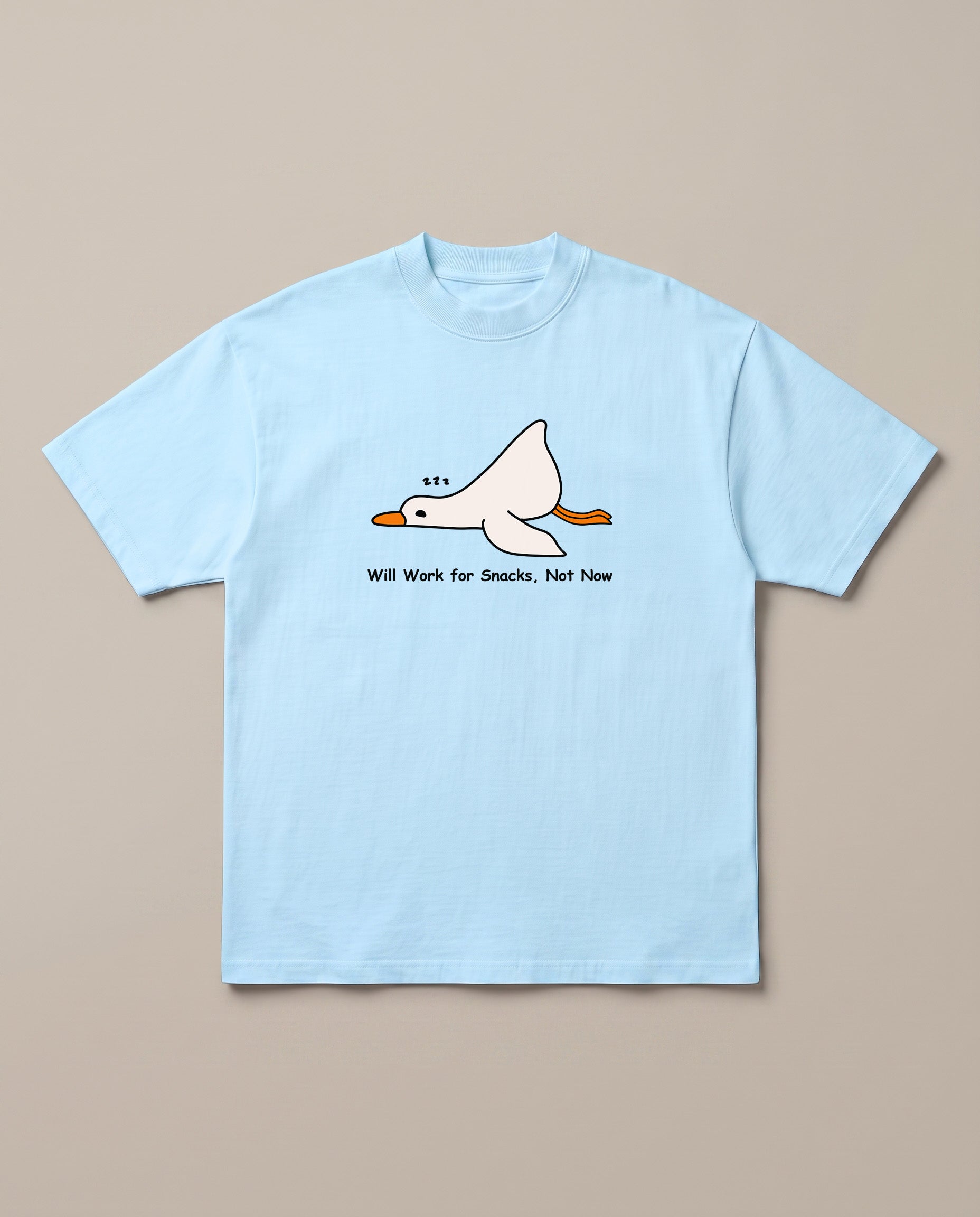 Nap Now, Work Never Baby Blue oversized t-shirt — lazy duck, front print