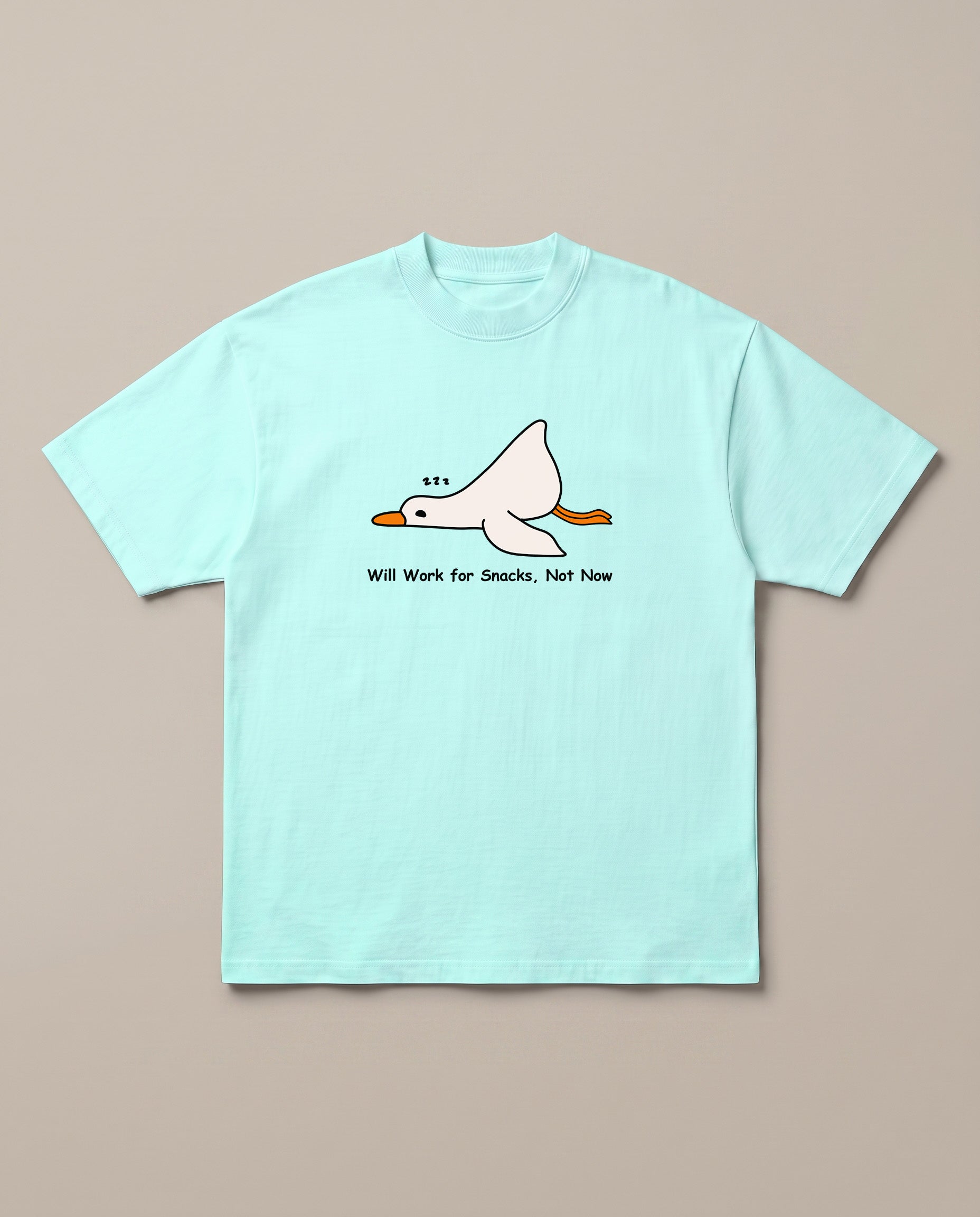 Nap Now, Work Never Mint oversized t-shirt — lazy duck, front print