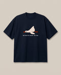Nap Now, Work Never Navy oversized t-shirt — lazy duck, front print