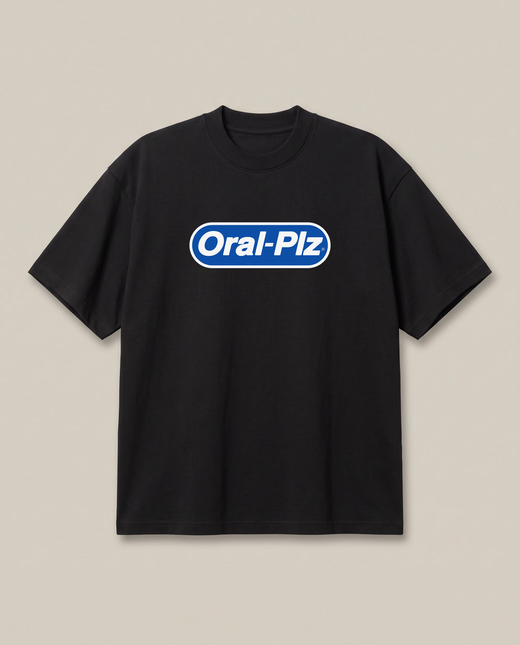 Oral Plz Black oversized t-shirt — oral b parody funny, front print