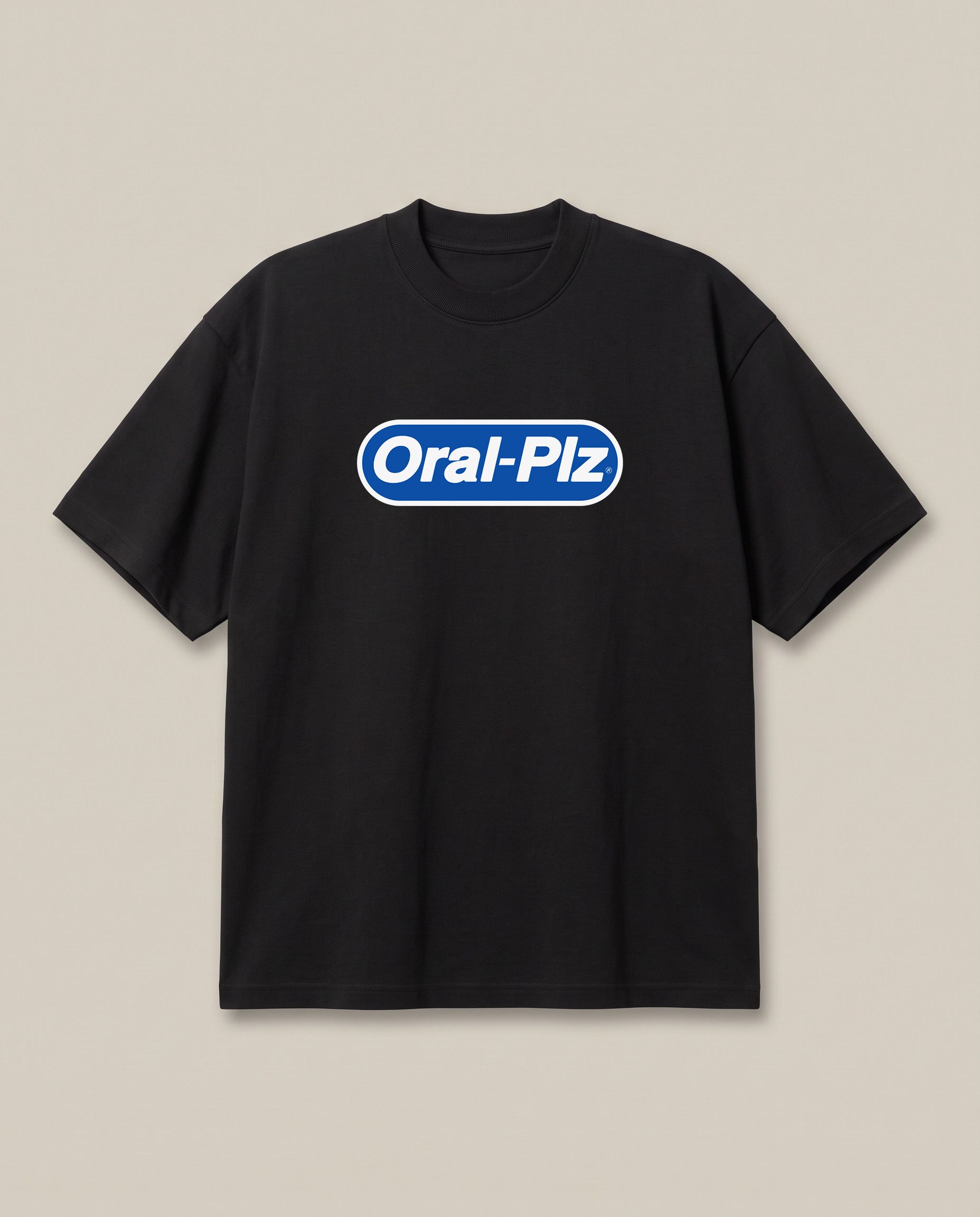 Oral Plz Black oversized t-shirt — oral b parody funny, front print
