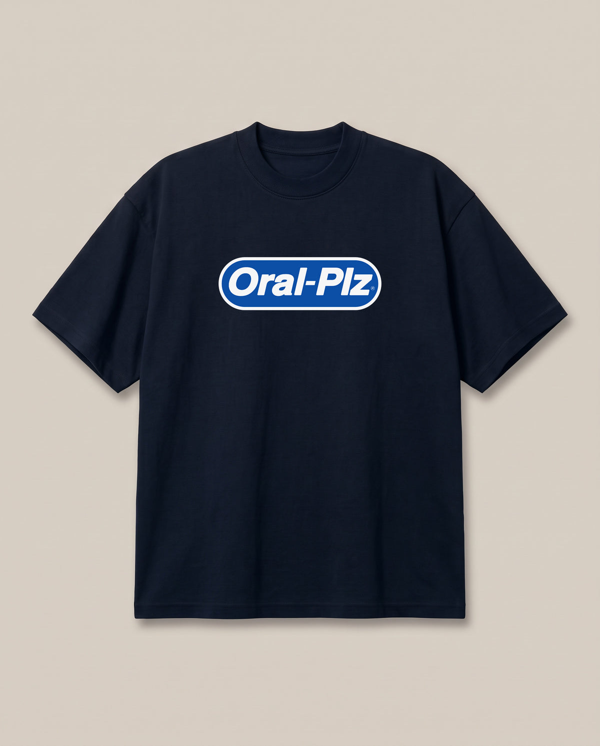 Oral Plz Navy oversized t-shirt — oral b parody funny, front print