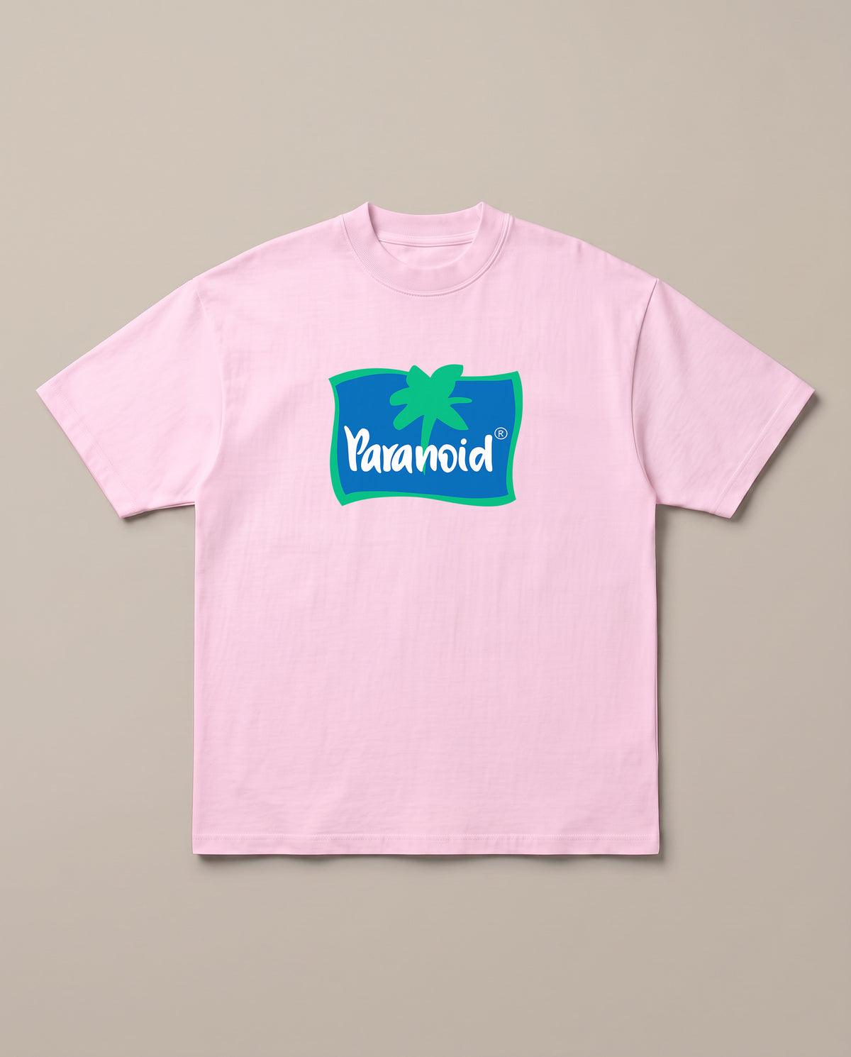 Paranoid Baby Pink oversized t-shirt — parchute logo parody, front print