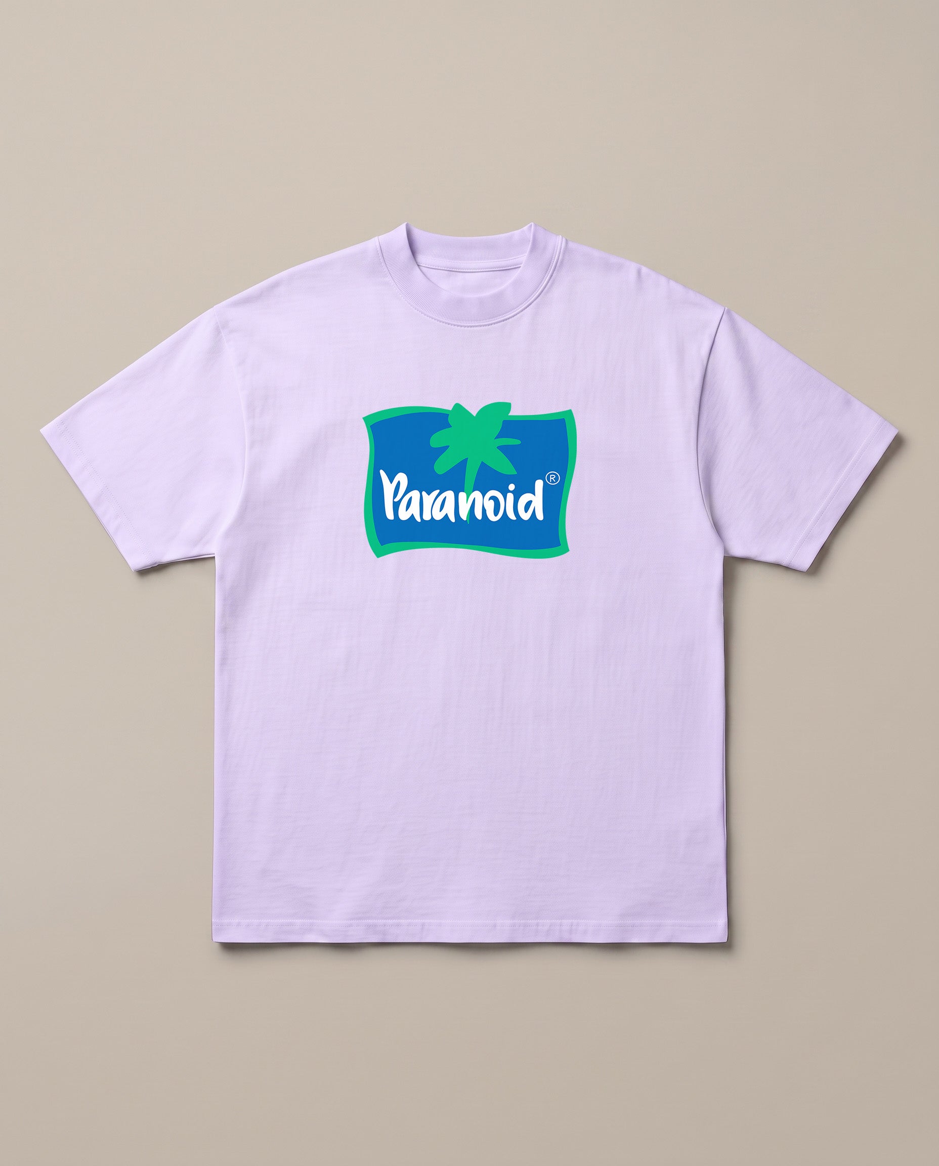 Paranoid Lavender oversized t-shirt — parchute logo parody, front print
