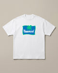 Paranoid White oversized t-shirt — parchute logo parody, front print