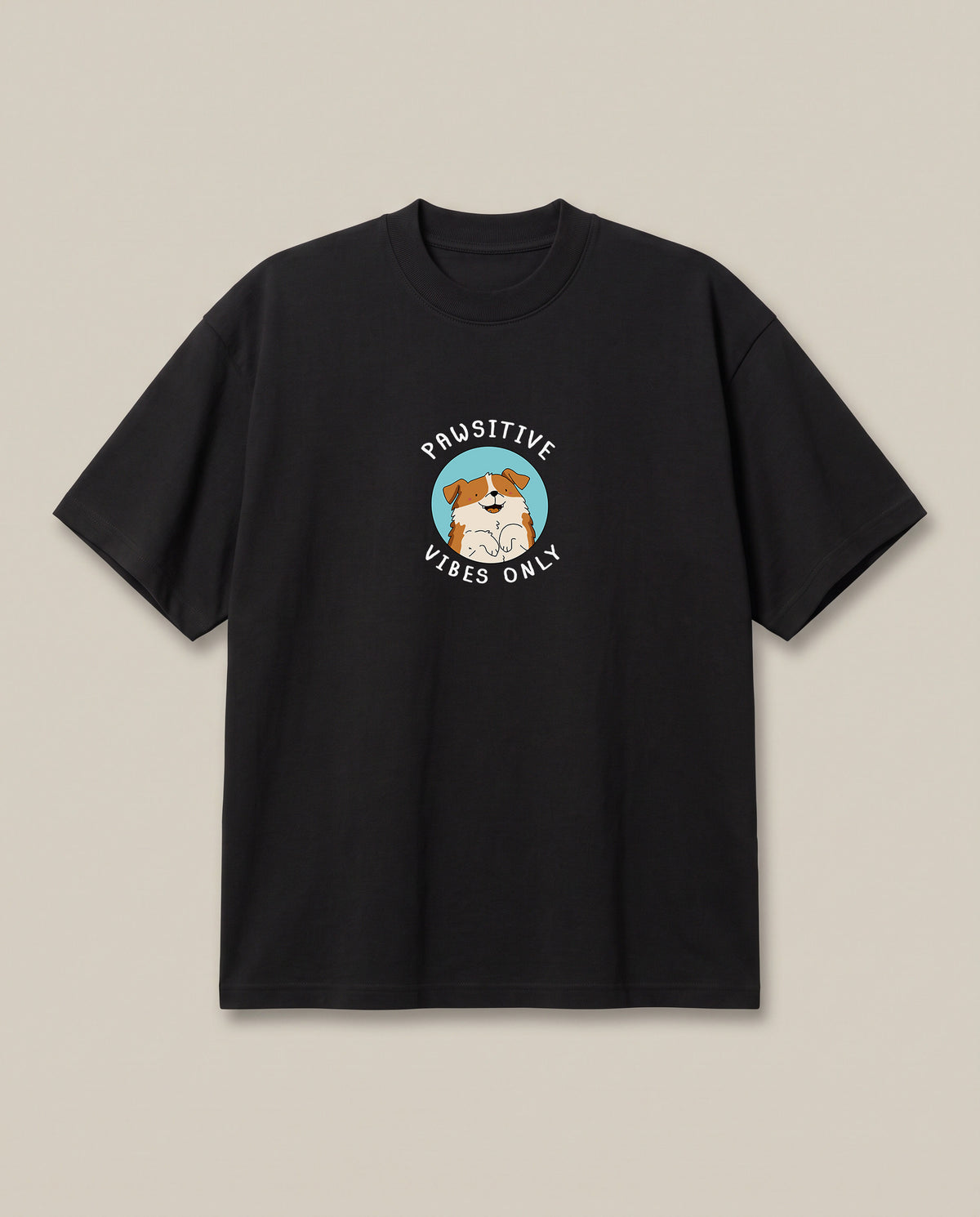 Pawsitive Black oversized t-shirt — positive vibes only from the doggy, front print