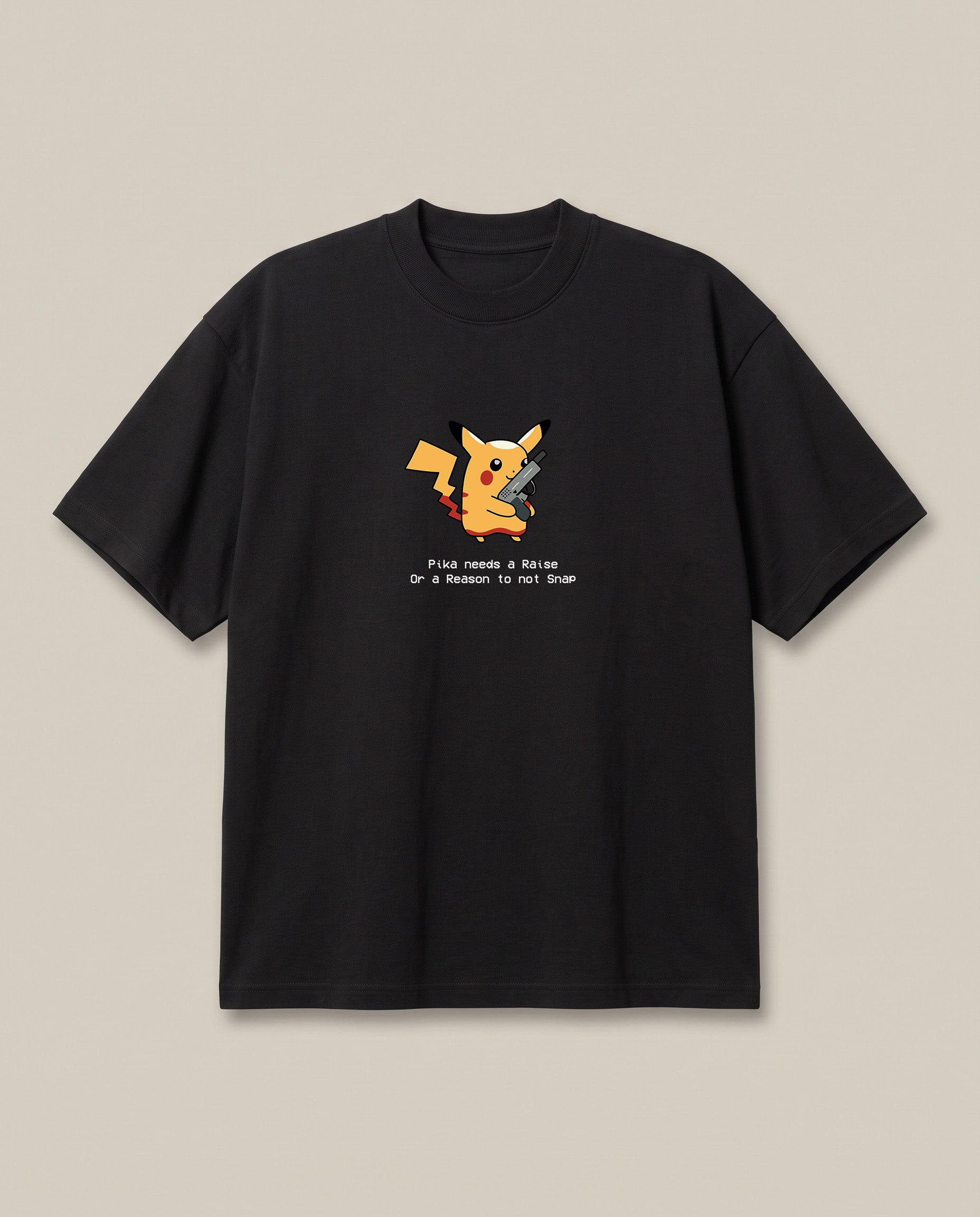 Pikachu Needs a Raise Black oversized t-shirt — pikachu pokemon needs a raise, front print