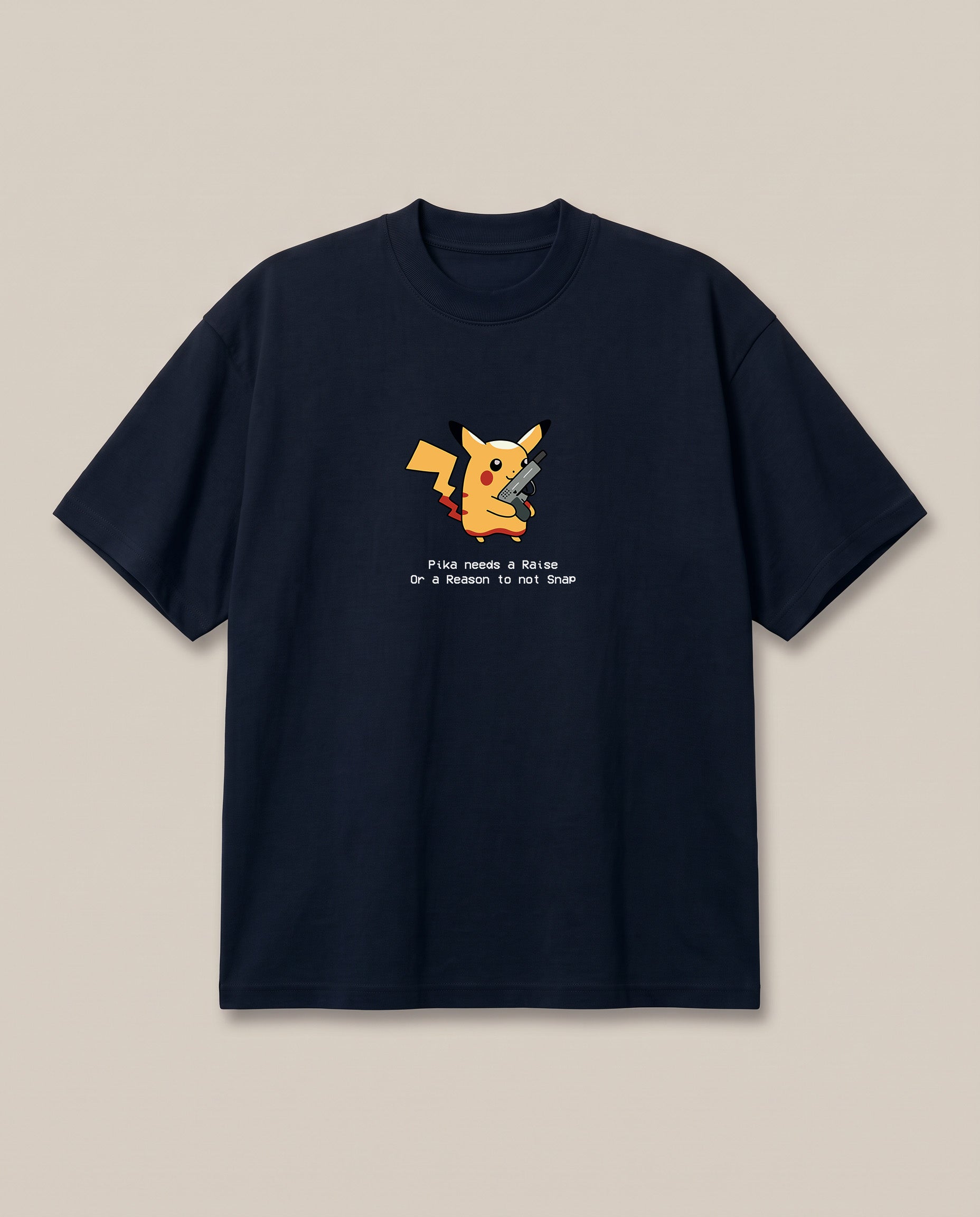 Pikachu Needs a Raise Navy oversized t-shirt — pikachu pokemon needs a raise, front print