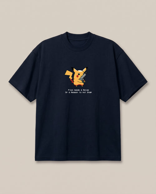 Pikachu Needs a Raise Navy oversized t-shirt — pikachu pokemon needs a raise, front print