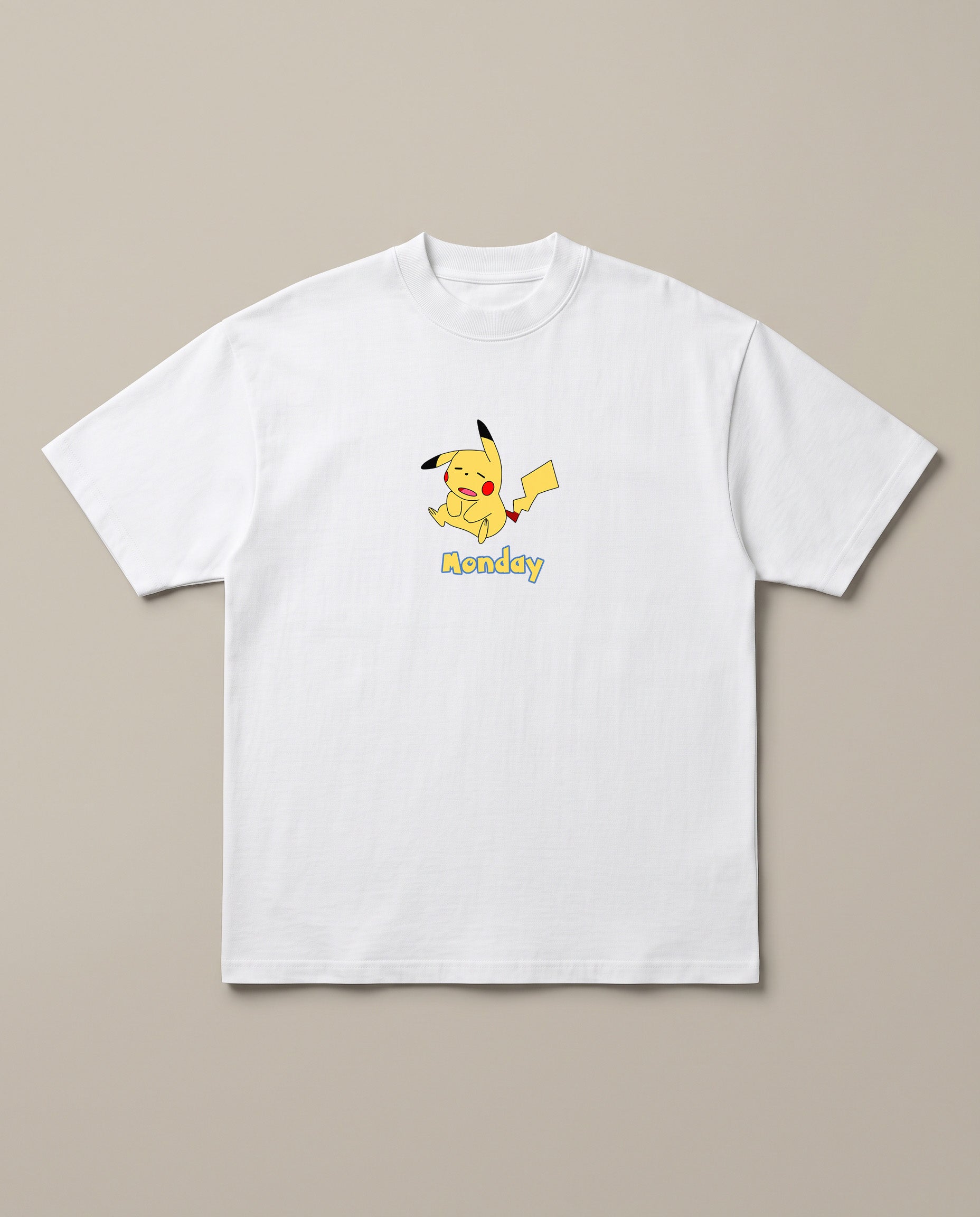 Poke Monday White oversized t-shirt — pickachu is tired of monday, front print