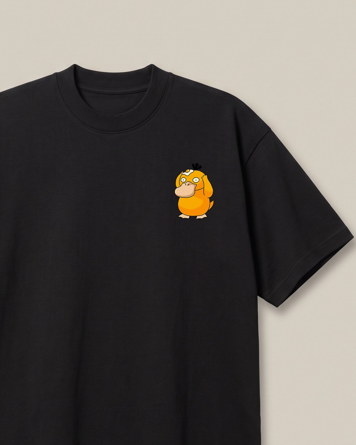Psyduck Black oversized t-shirt — psyduck pokemon frying egg on his head out of confusion, front print