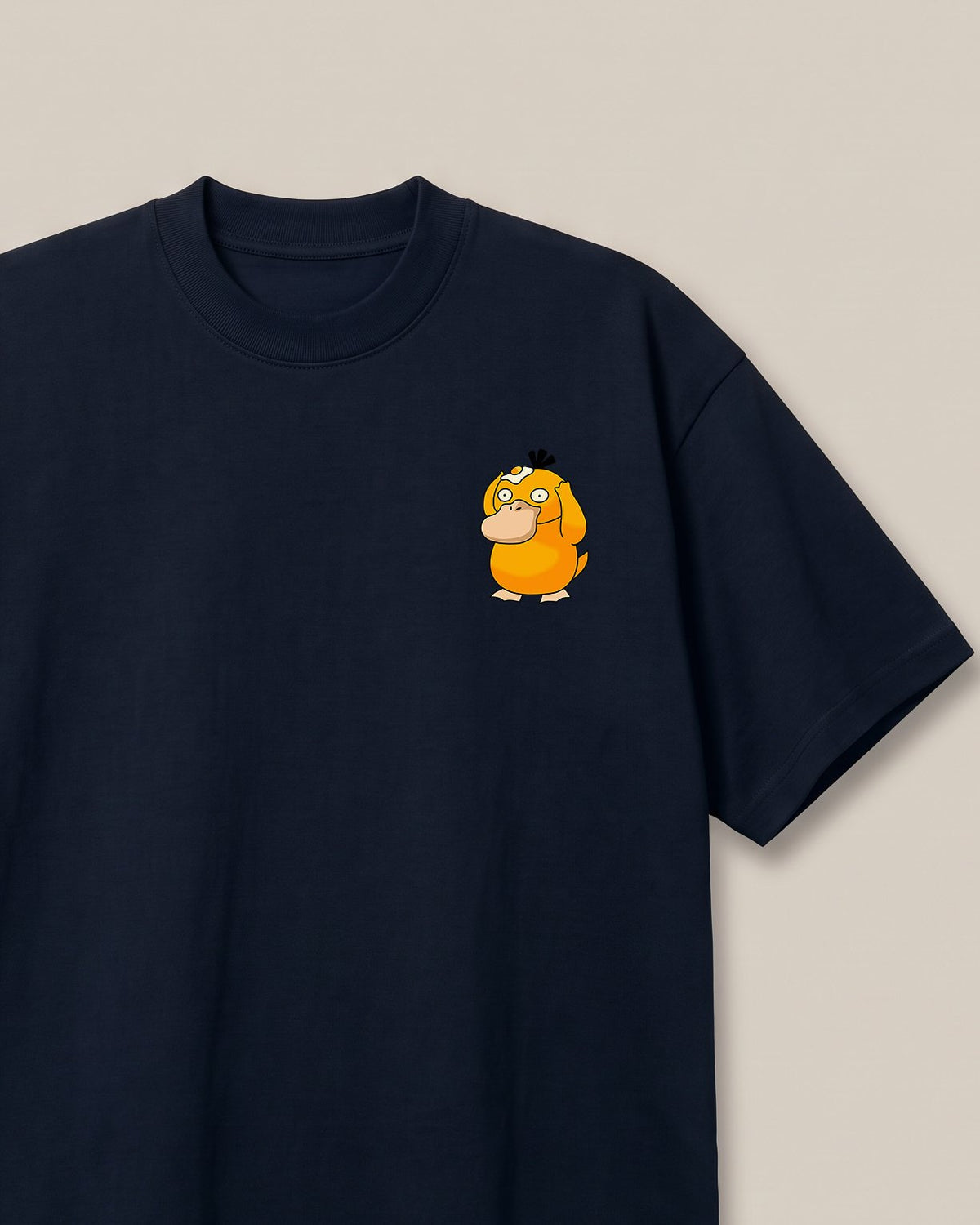 Psyduck Navy oversized t-shirt — psyduck pokemon frying egg on his head out of confusion, front print