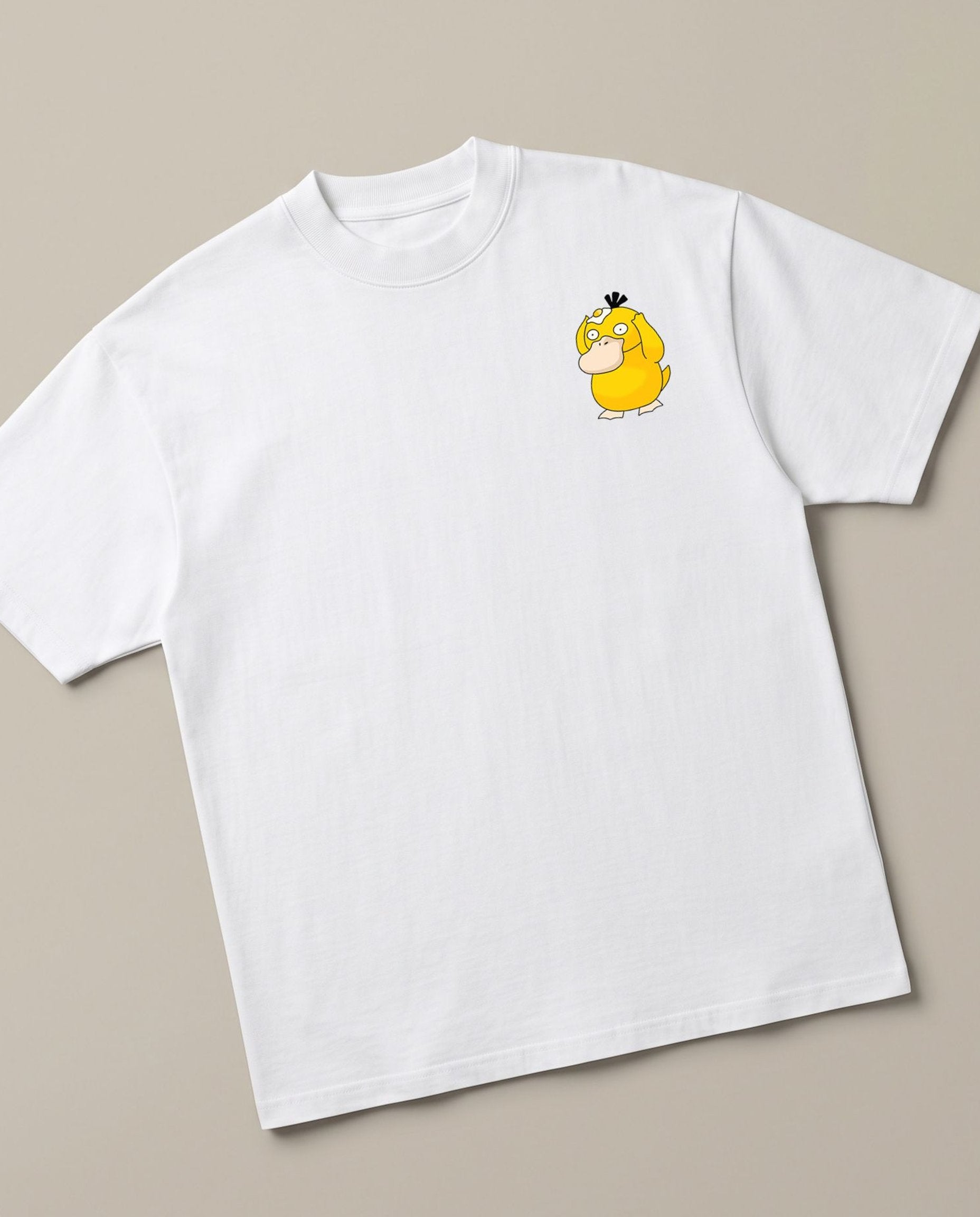 Psyduck White oversized t-shirt — psyduck pokemon frying egg on his head out of confusion, angled view