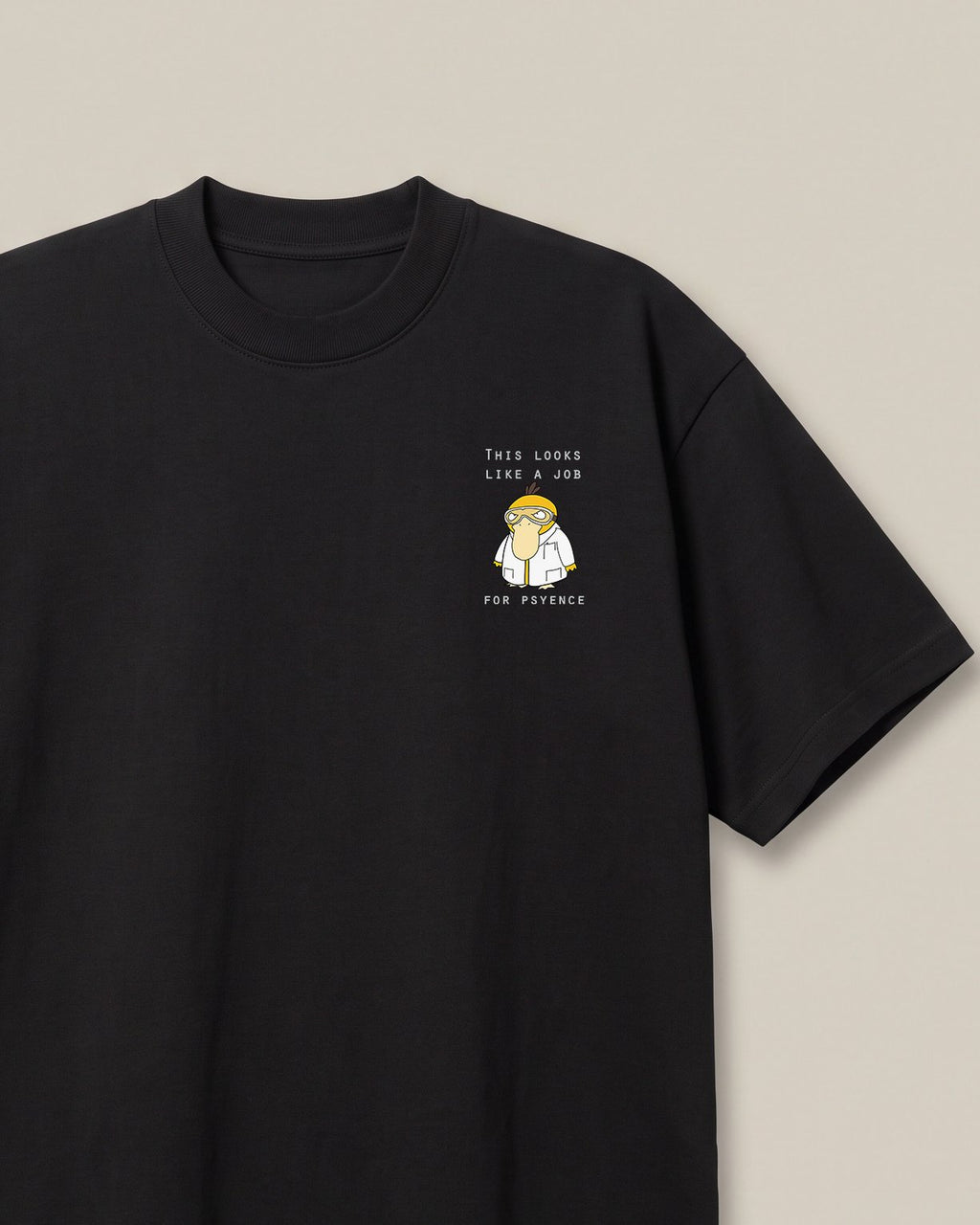 Psyence Black oversized t-shirt — psyduck doctor be aware, front print