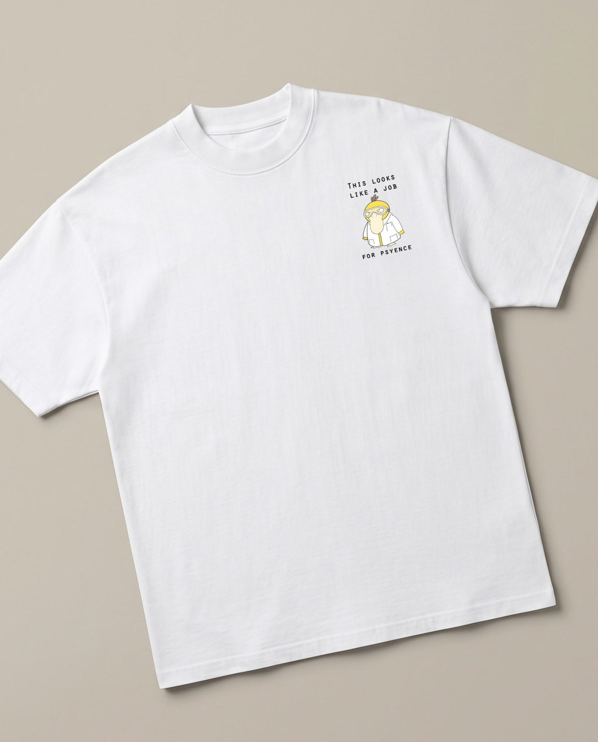 Psyence White oversized t-shirt — psyduck doctor be aware, angled view