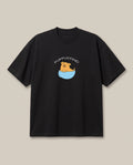 Puppuccino Black oversized t-shirt — dog in cup of coffee, front print