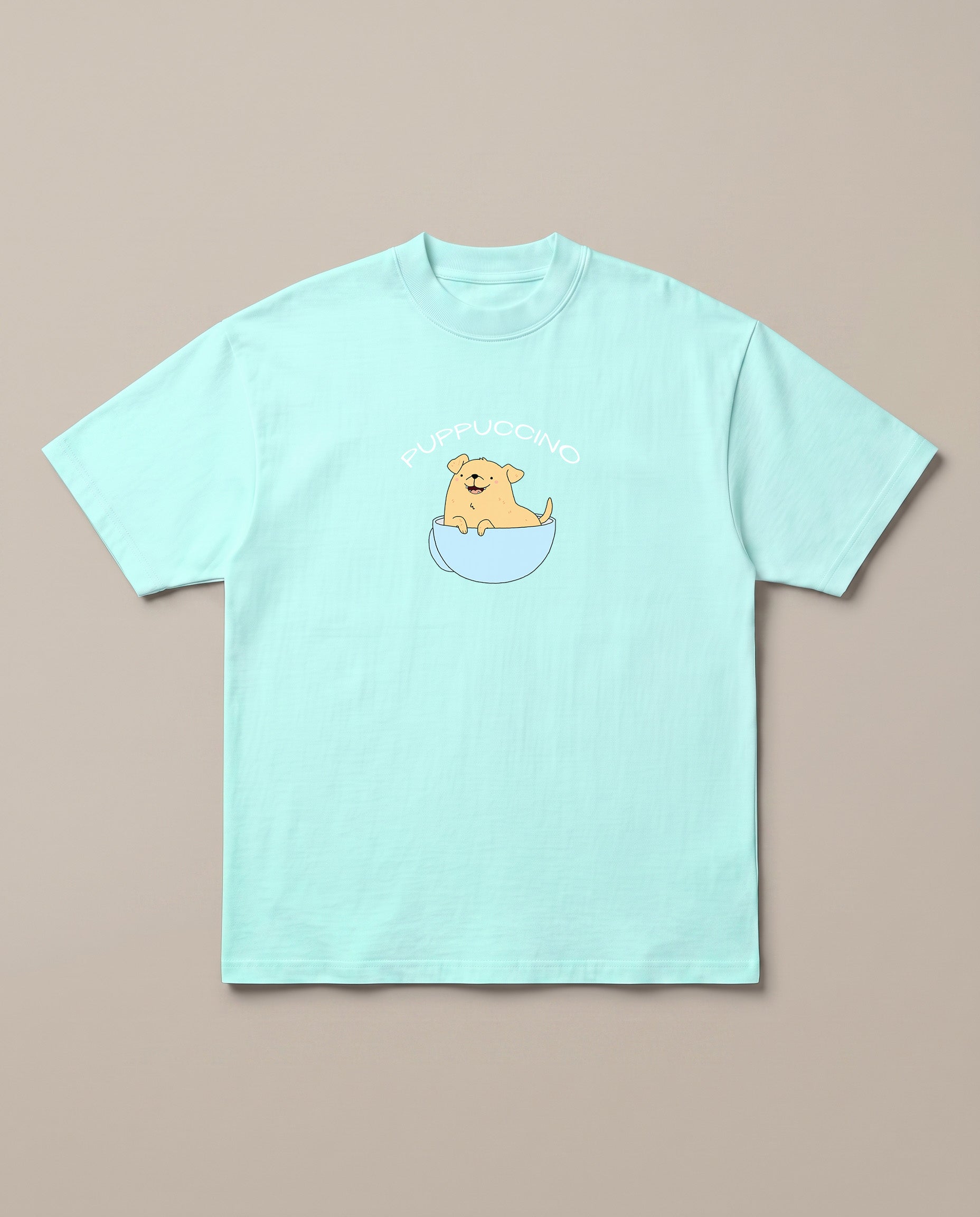 Puppuccino Mint oversized t-shirt — dog in cup of coffee, front print