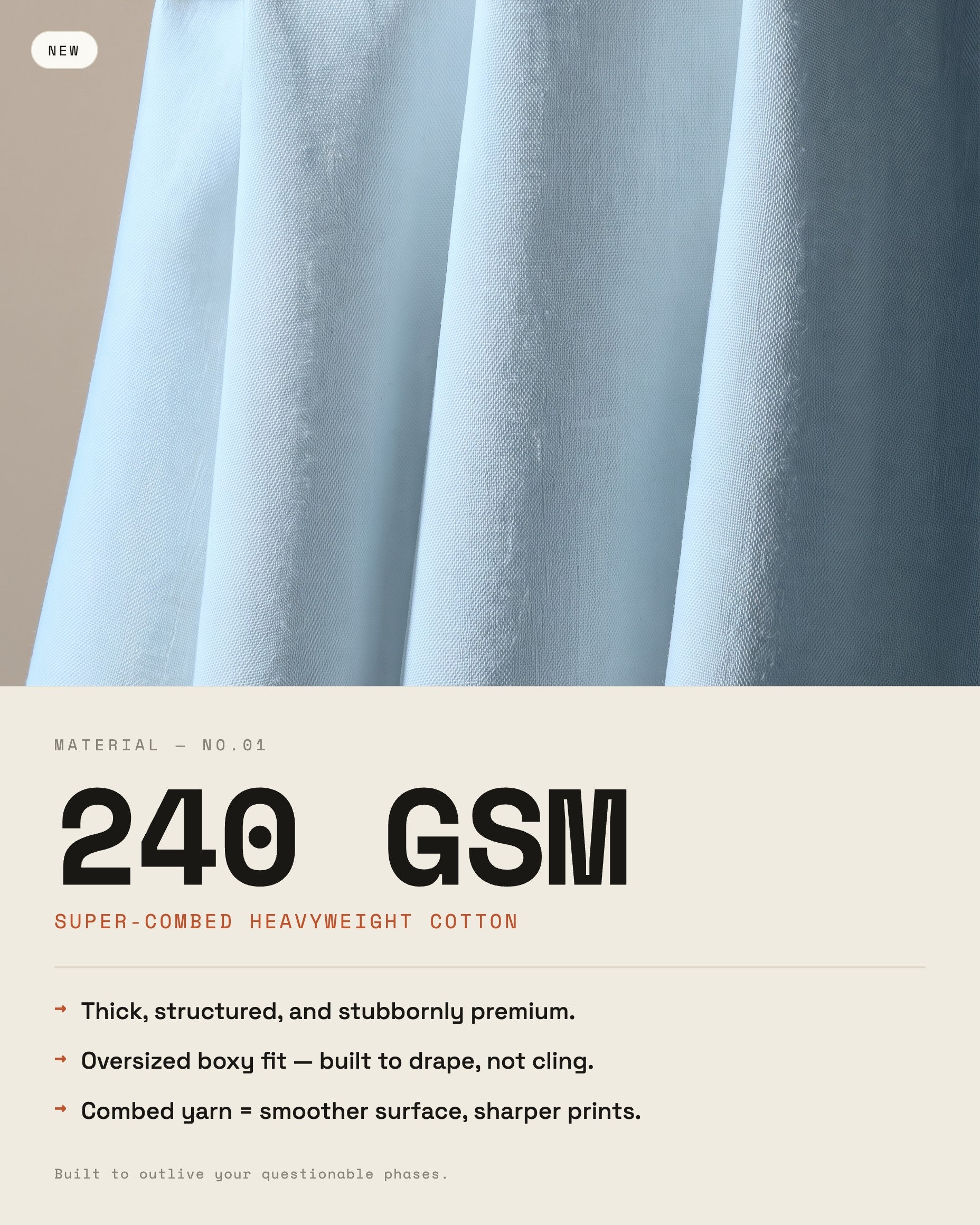 Real Dawn of Justice Baby Blue oversized t-shirt — 240 GSM cotton fabric detail
