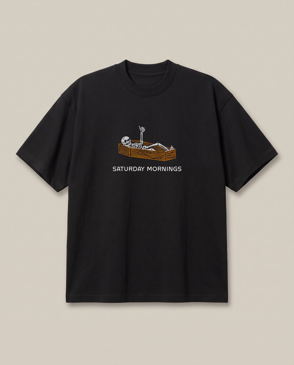Saturday Mornings! Black oversized t-shirt — like getting hangover from office work, front print