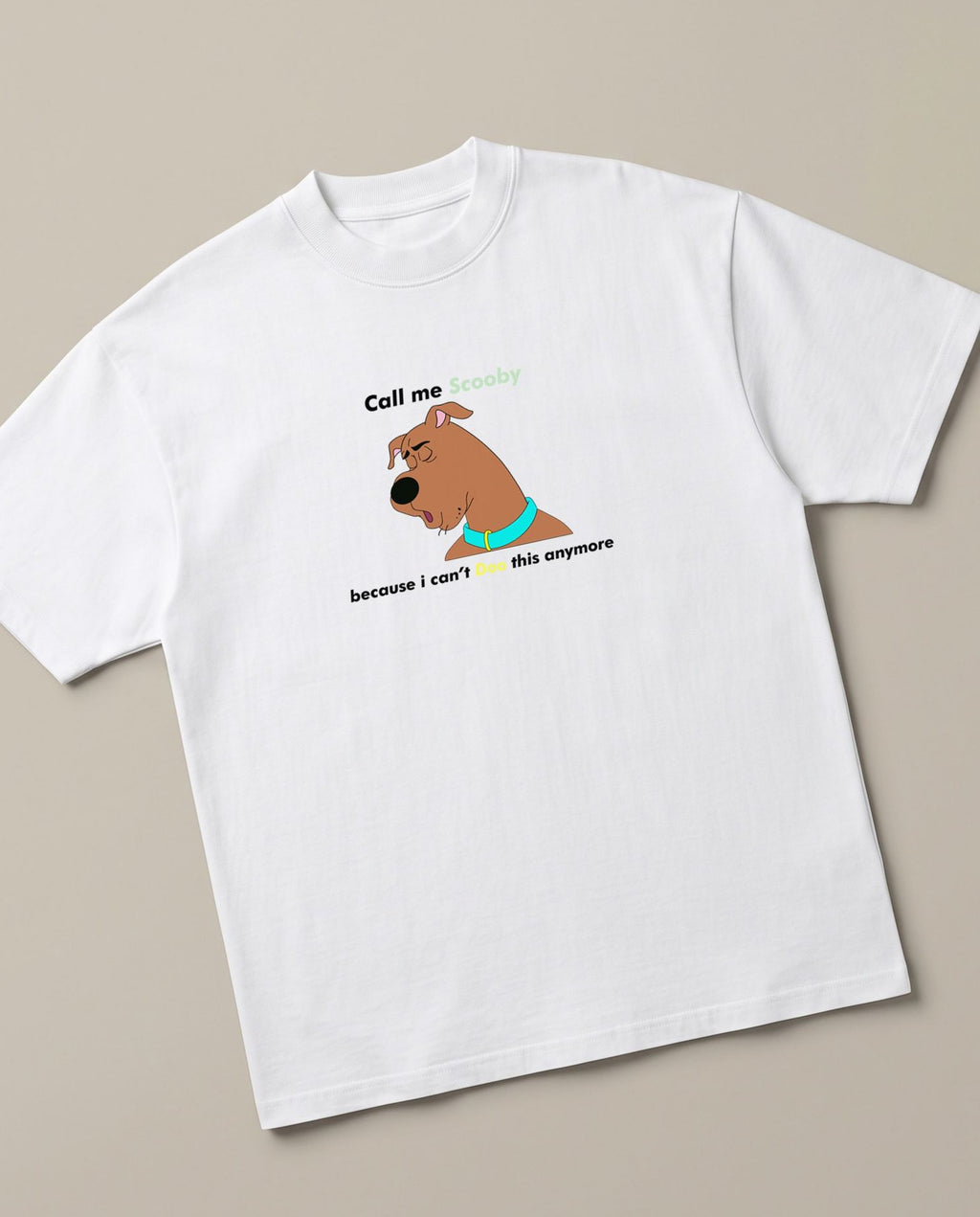 Scooby Can't Doo White oversized t-shirt — sccoby doo cant really do this, angled view