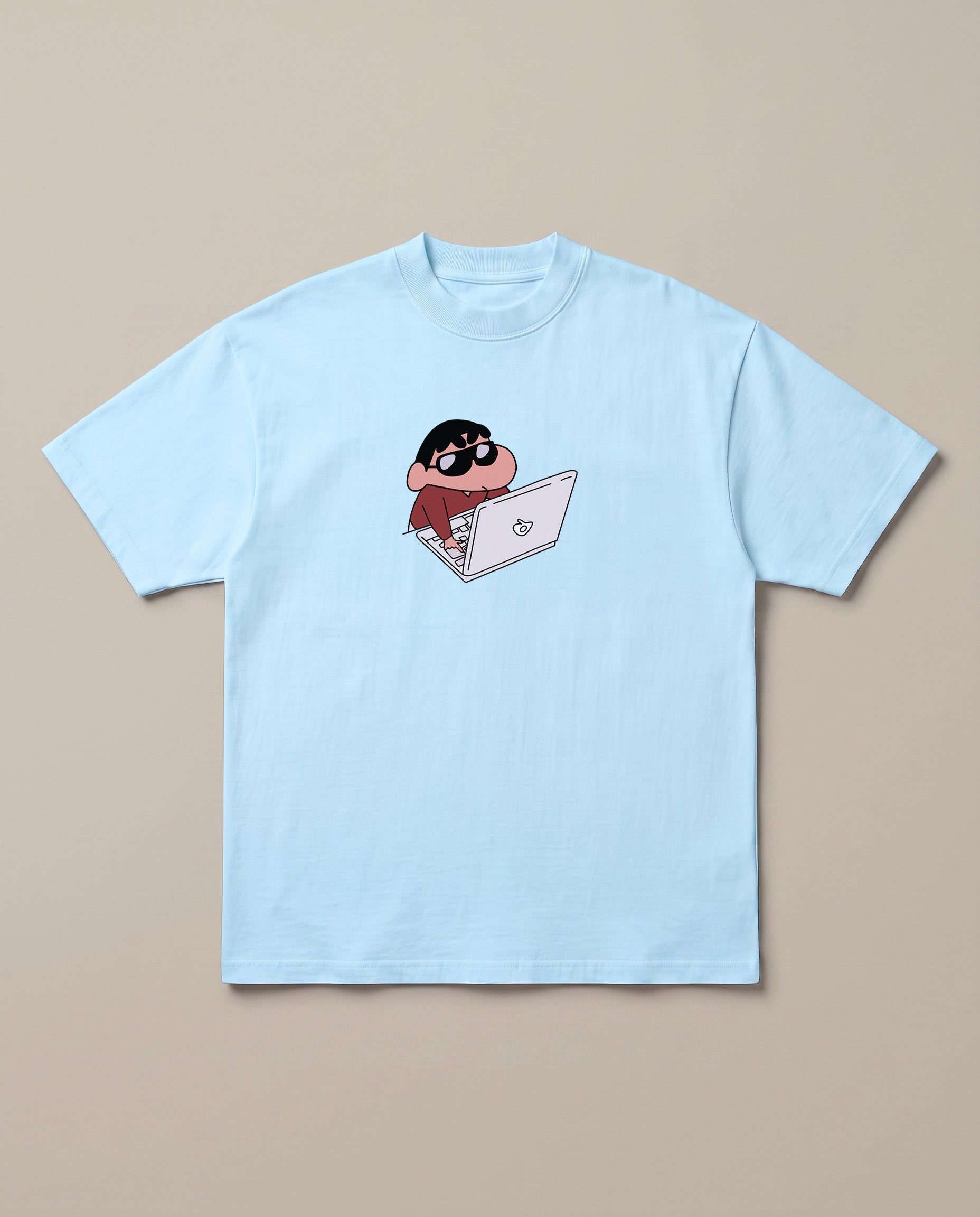 Hackerman Shinchan Baby Blue oversized t-shirt — shinchan is hacking, front print