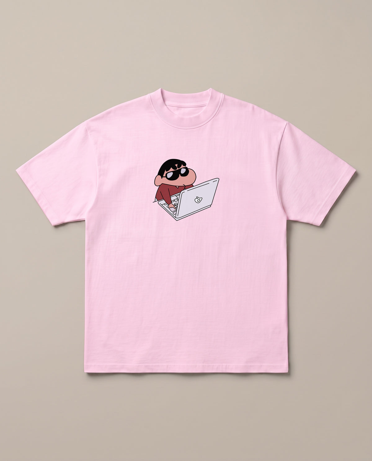 Hackerman Shinchan Baby Pink oversized t-shirt — shinchan is hacking, front print