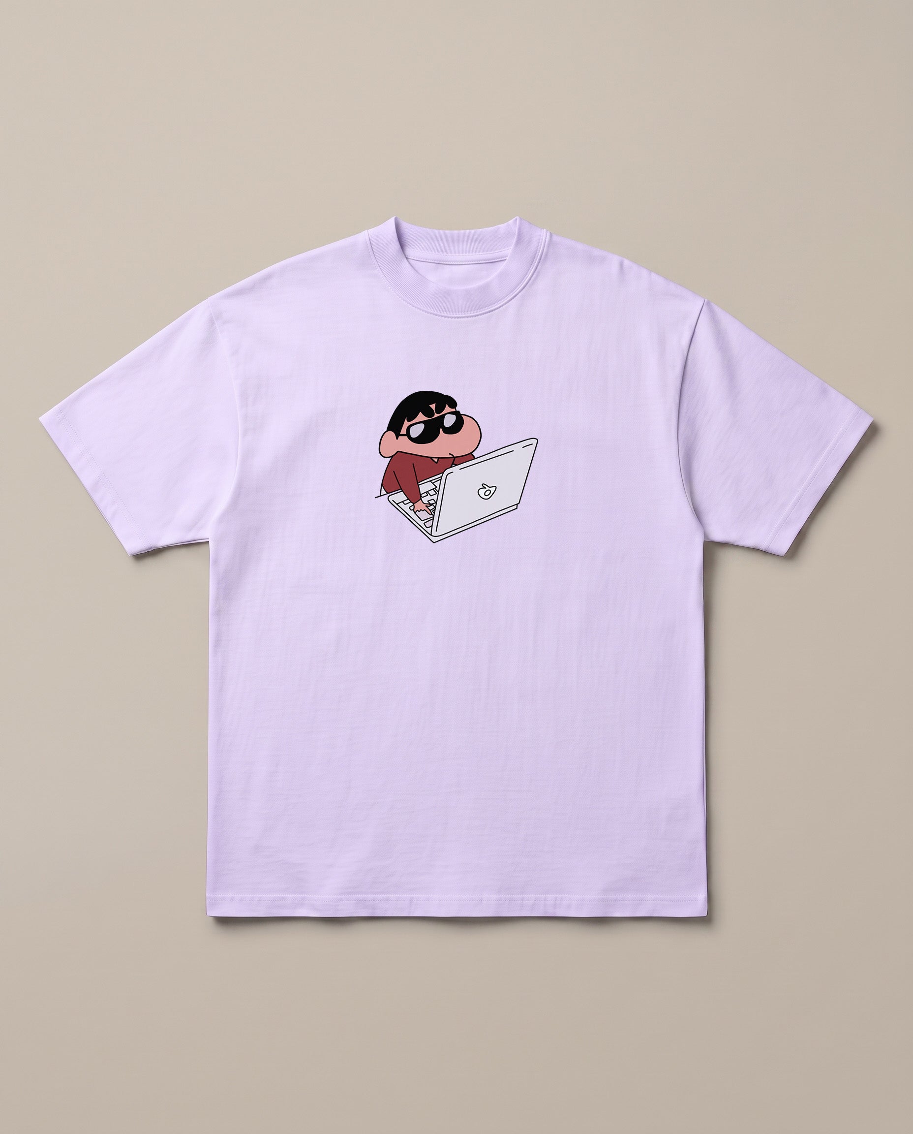 Hackerman Shinchan Lavender oversized t-shirt — shinchan is hacking, front print
