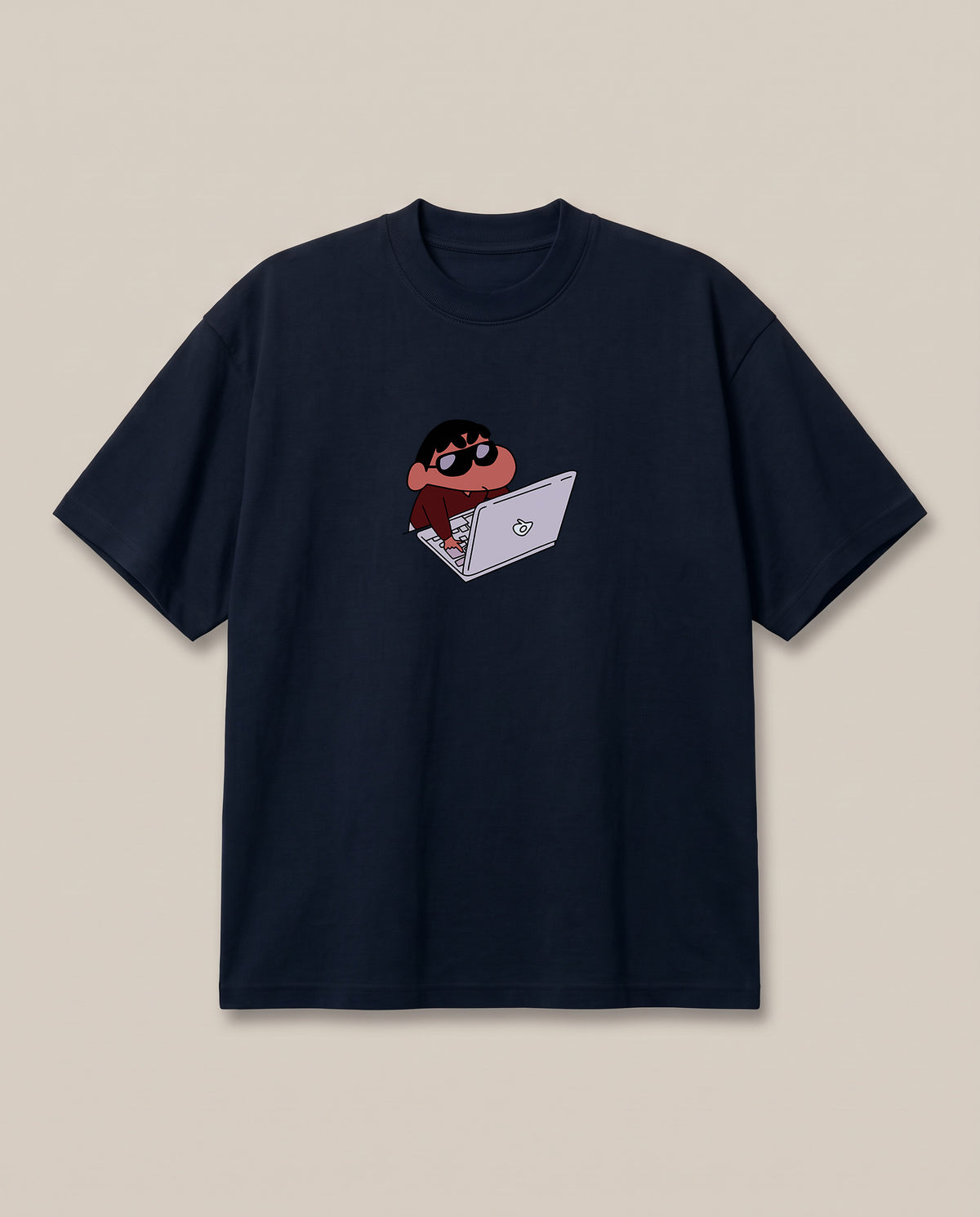 Hackerman Shinchan Navy oversized t-shirt — shinchan is hacking, front print