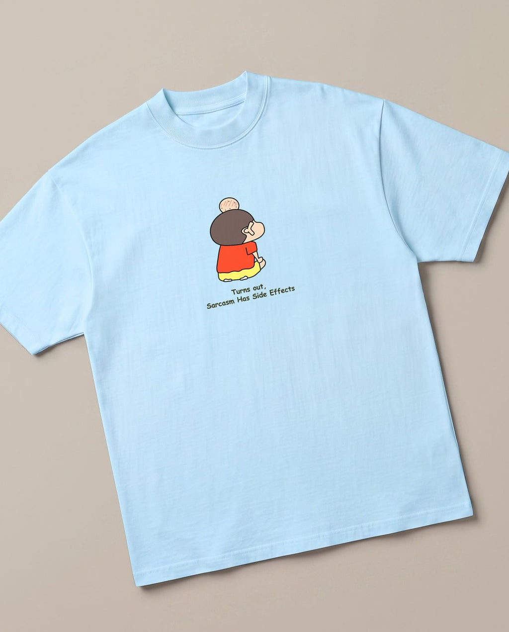Sarcasm Backfired – Shinchan Edition Baby Blue oversized t-shirt — shinchan got hit by  Misae Nohara, angled view