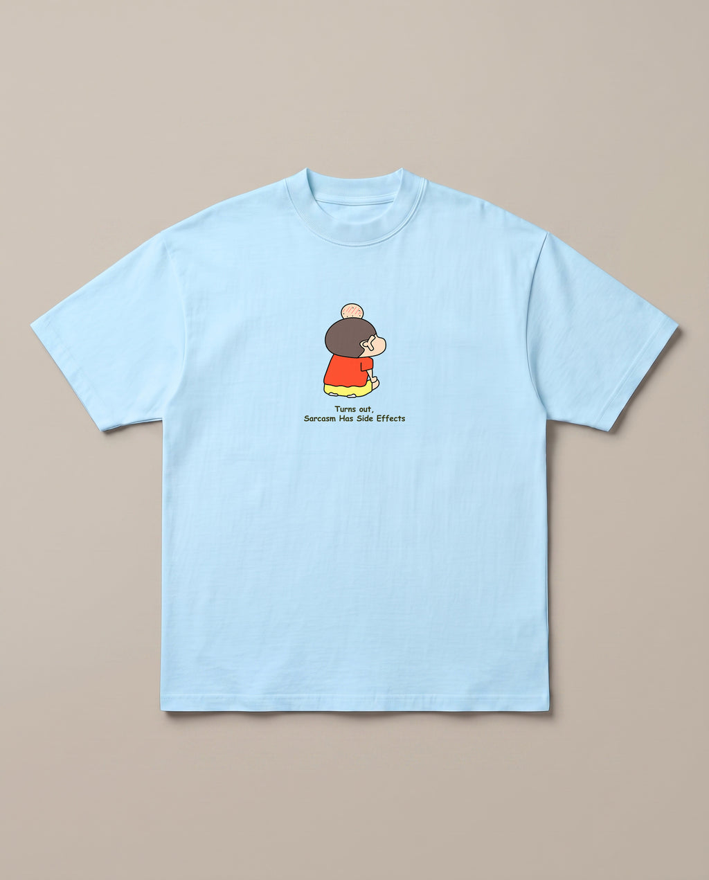 Sarcasm Backfired – Shinchan Edition Baby Blue oversized t-shirt — shinchan got hit by  Misae Nohara, front print