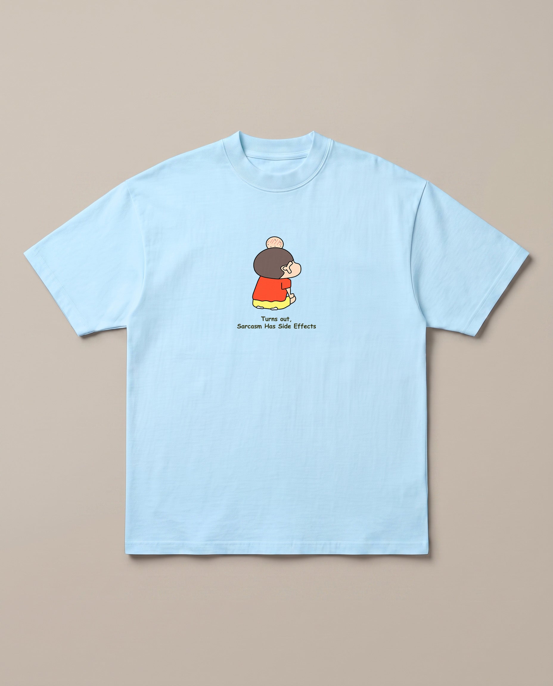 Sarcasm Backfired – Shinchan Edition Baby Blue oversized t-shirt — shinchan got hit by  Misae Nohara, front print