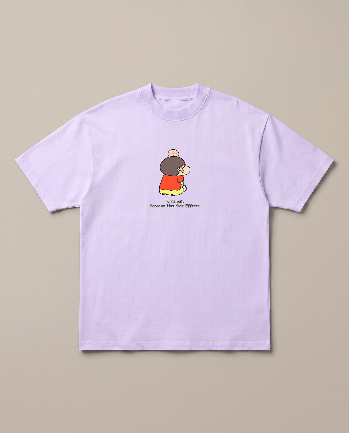 Sarcasm Backfired – Shinchan Edition Lavender oversized t-shirt — shinchan got hit by  Misae Nohara, front print