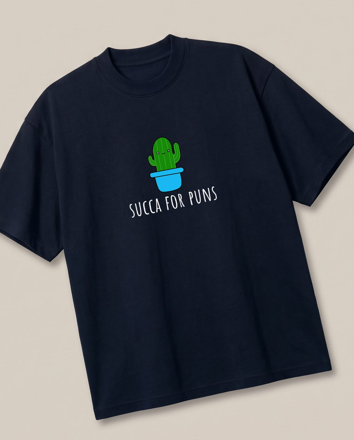 Succa for Puns Navy oversized t-shirt — really sucker for good puns by brainsick biscuit, angled view