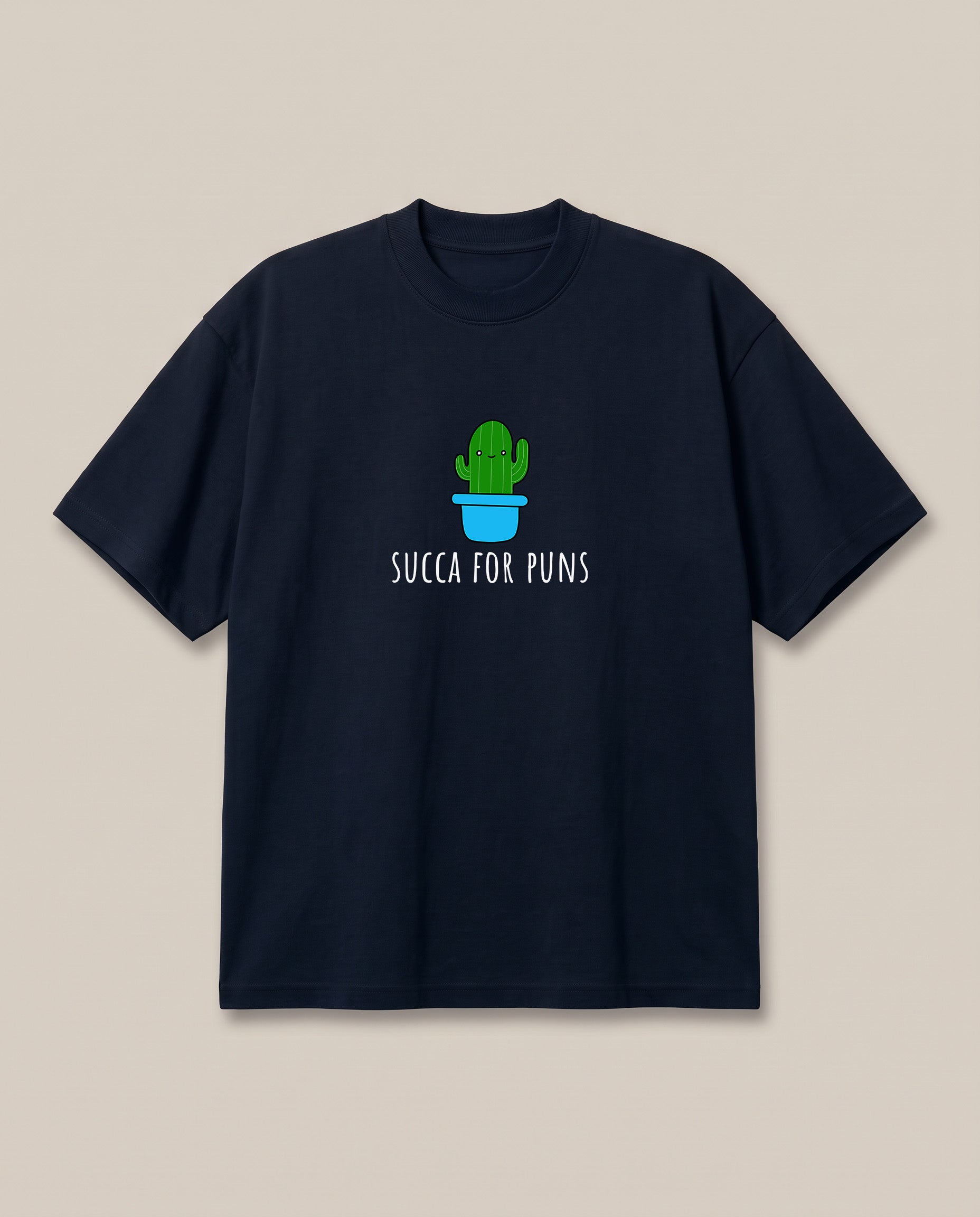 Succa for Puns Navy oversized t-shirt — really sucker for good puns by brainsick biscuit, front print