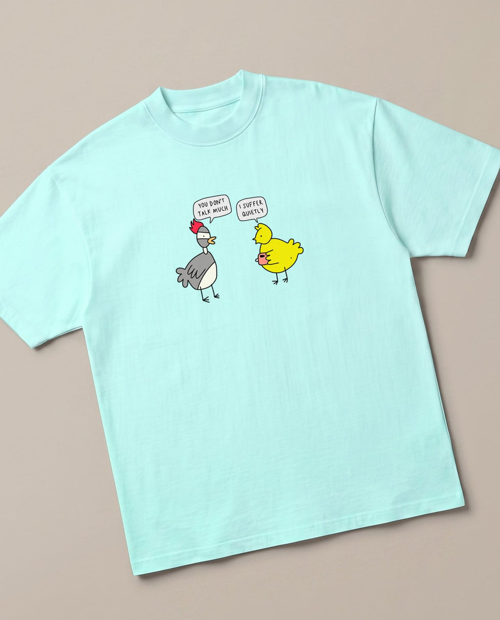Suffer in Silence Mint oversized t-shirt, angled view