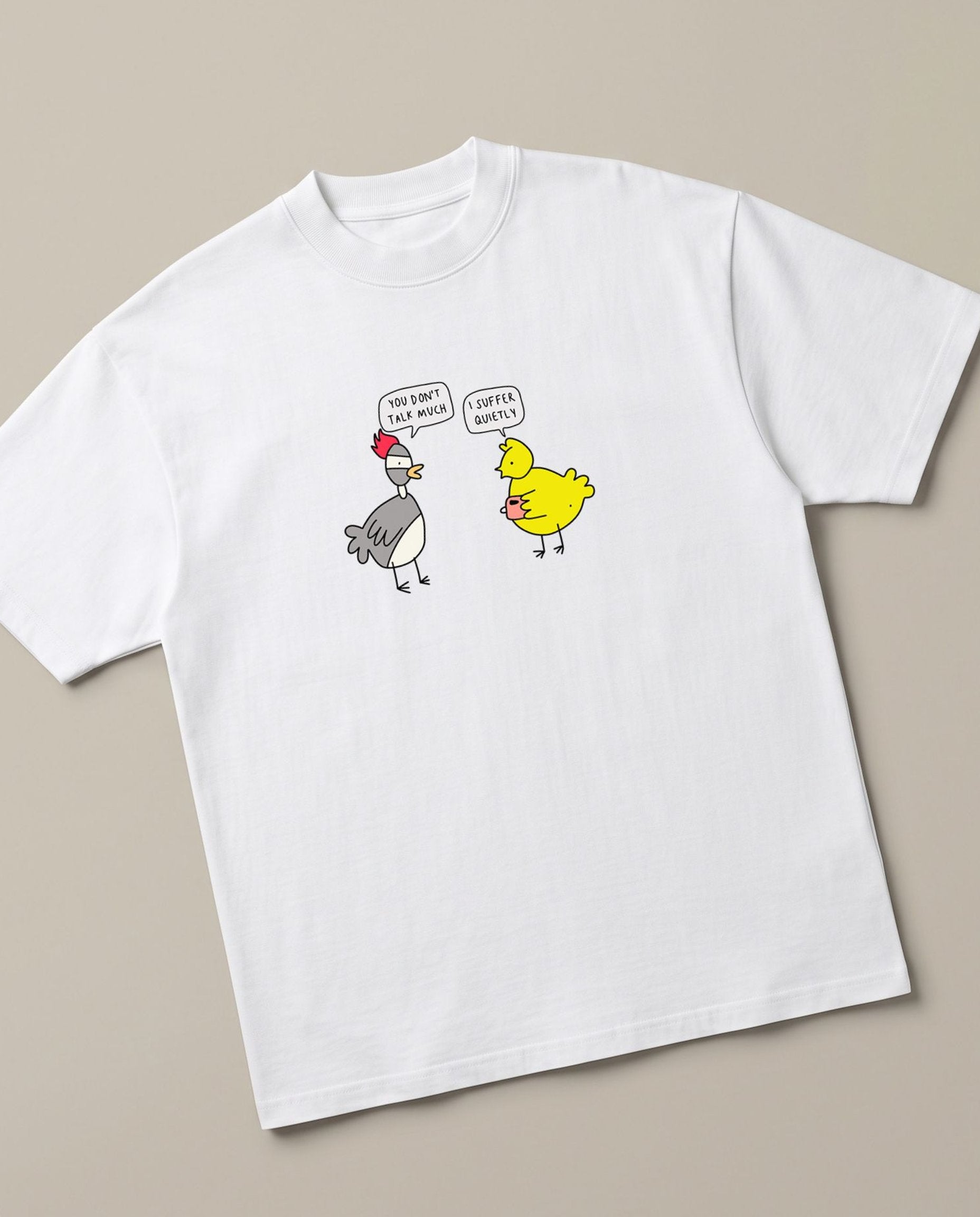 Suffer in Silence White oversized t-shirt, angled view