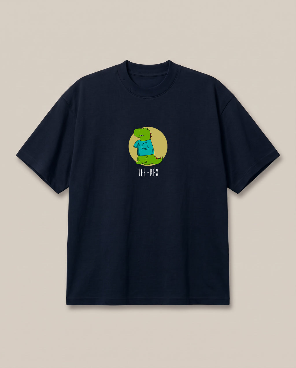 TEE-REX Navy oversized t-shirt — trex wearing a tshirt, front print