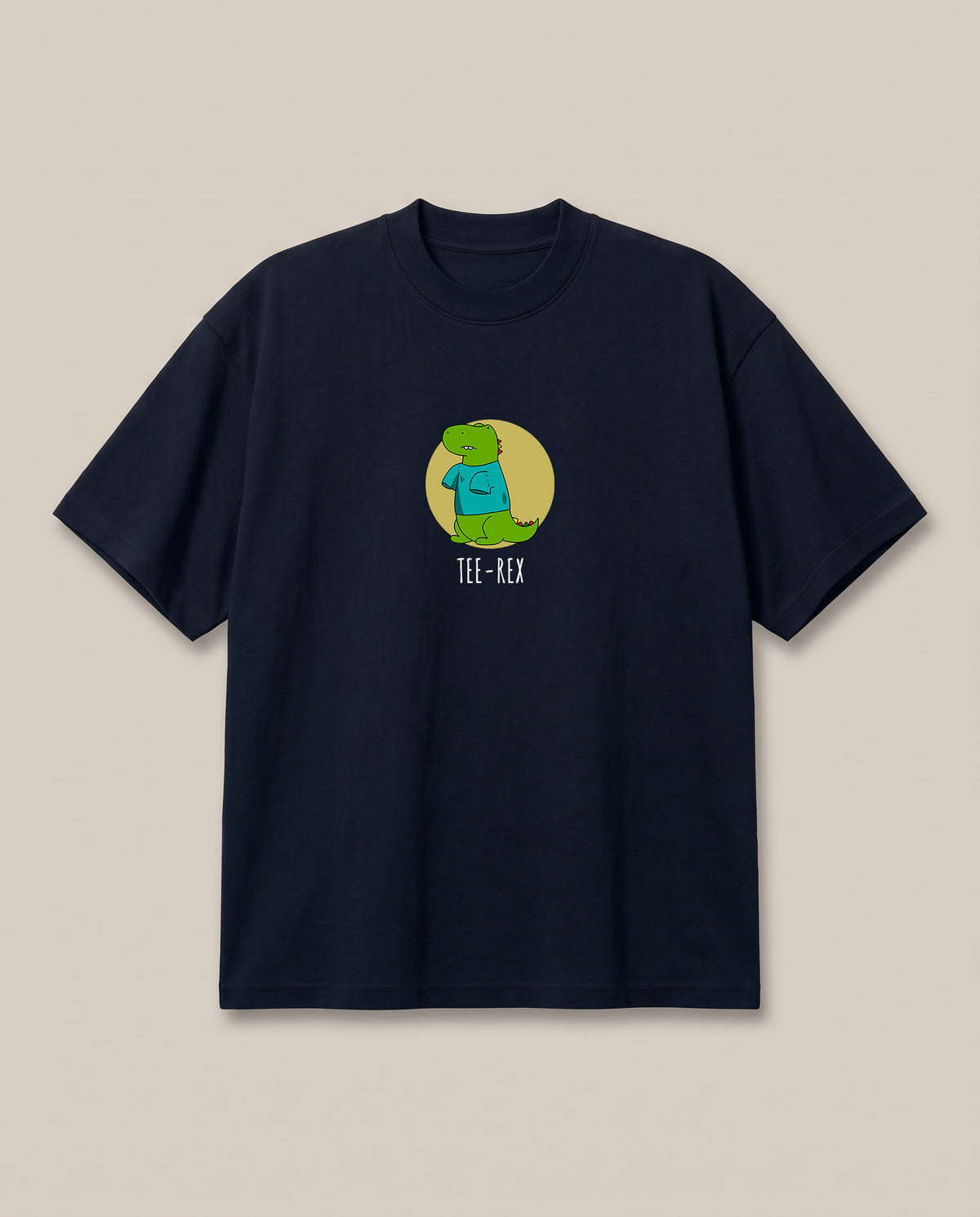 TEE-REX Navy oversized t-shirt — trex wearing a tshirt, front print