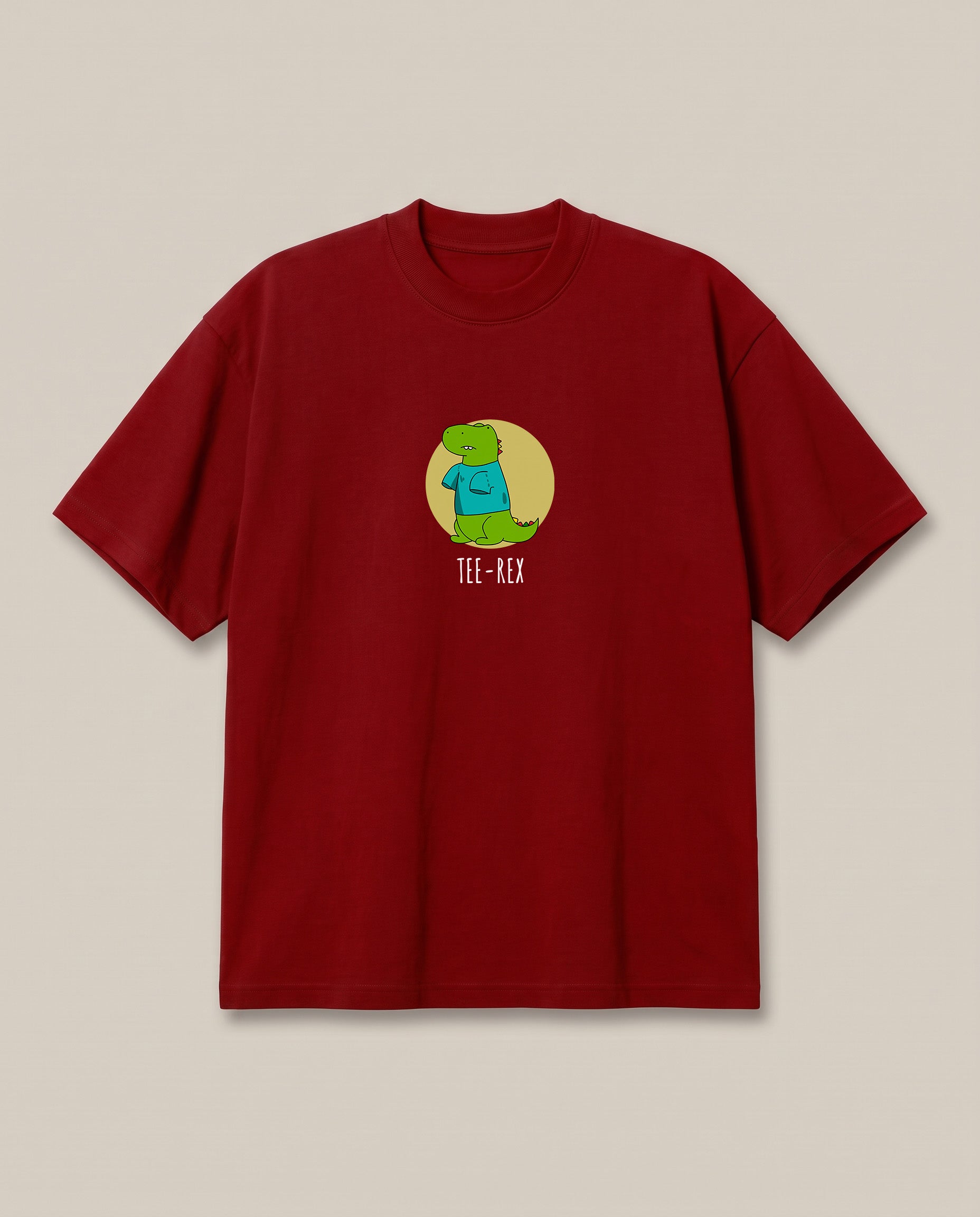 TEE-REX Red oversized t-shirt — trex wearing a tshirt, front print
