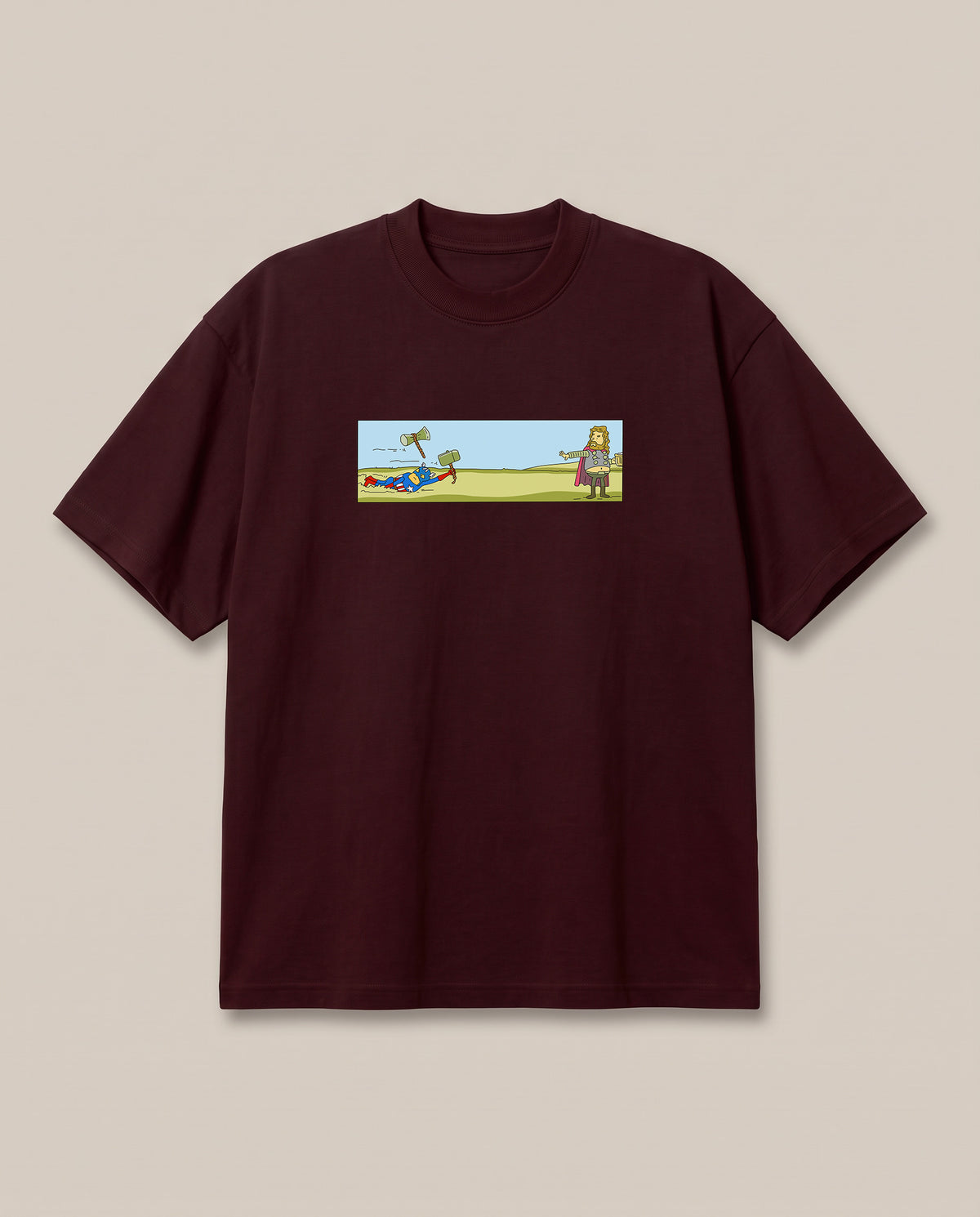 Thor vs Captain America Maroon oversized t-shirt — real marvel civil war, front print