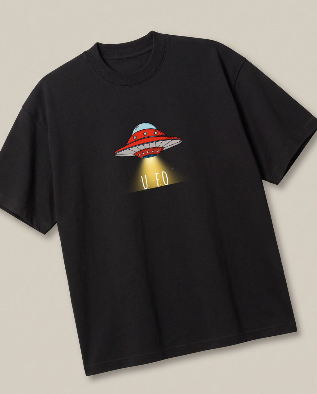 UFO Black oversized t-shirt — ufo flipping of people, angled view