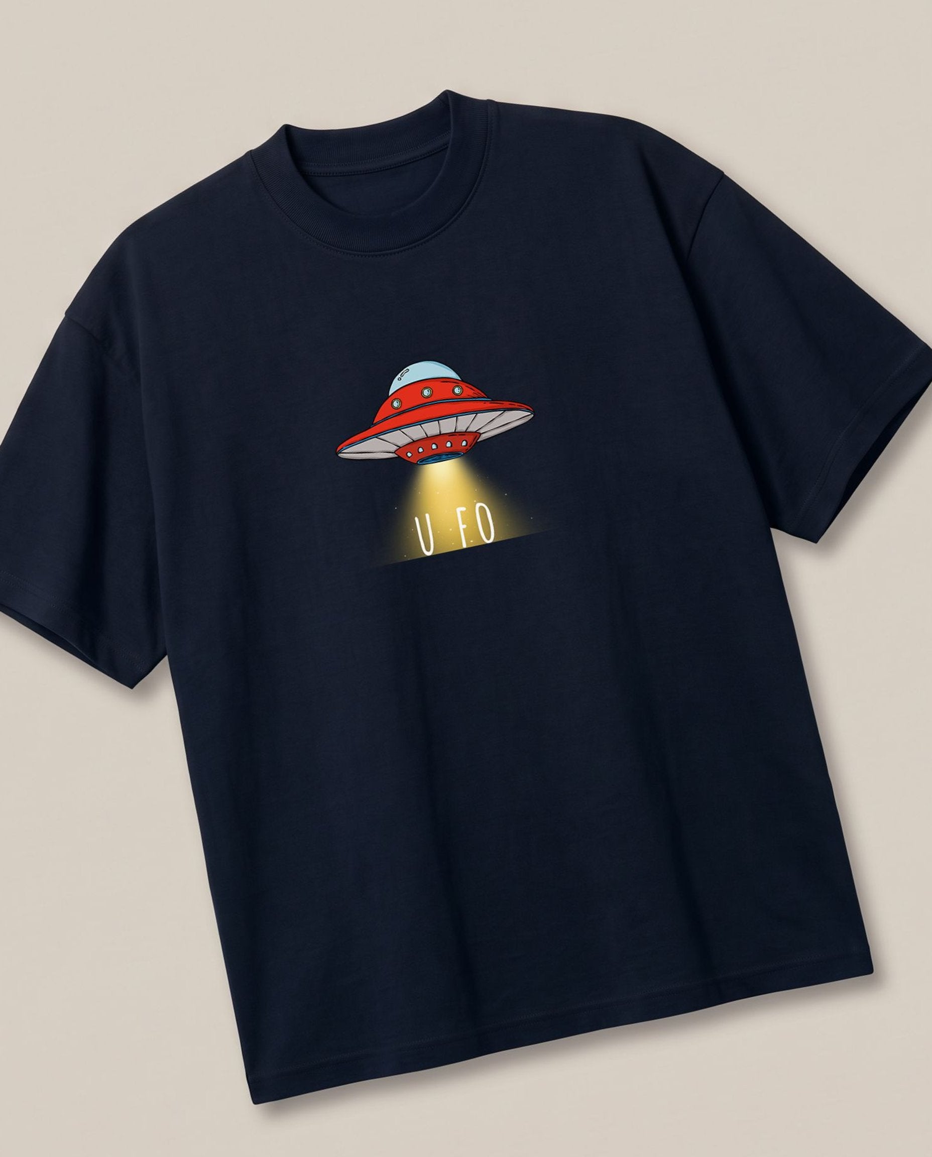 UFO Navy oversized t-shirt — ufo flipping of people, angled view