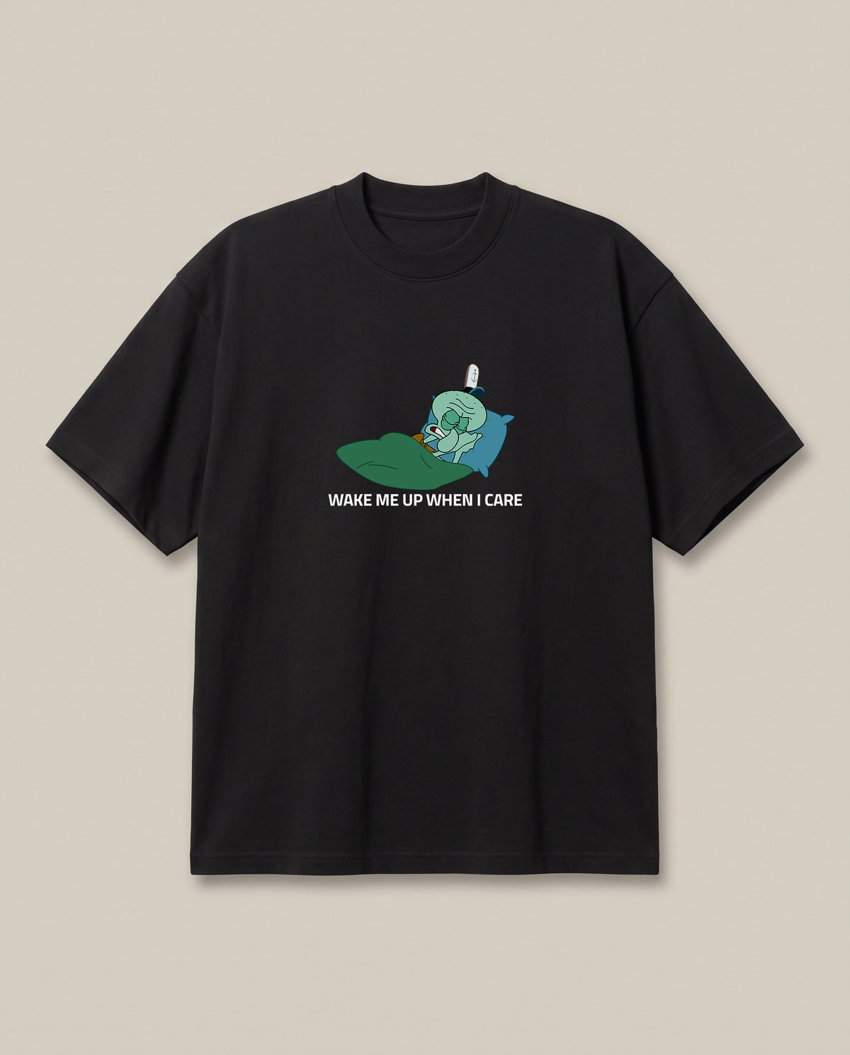 Wake Me Up When I Care Black oversized t-shirt — wake squidward up when he cares, front print